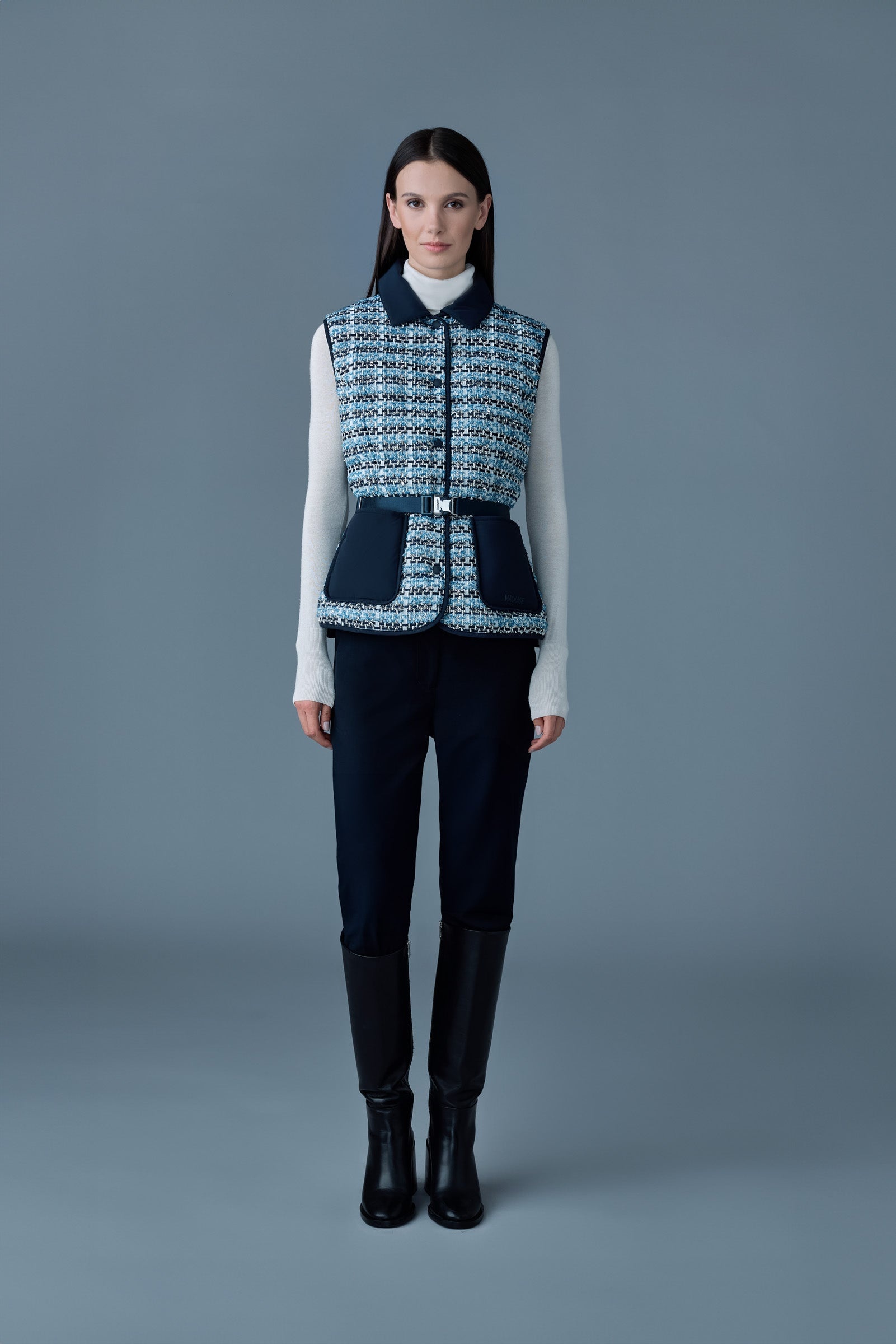 FRANCINE-TW Mix Media Light down Tweed vest - 2