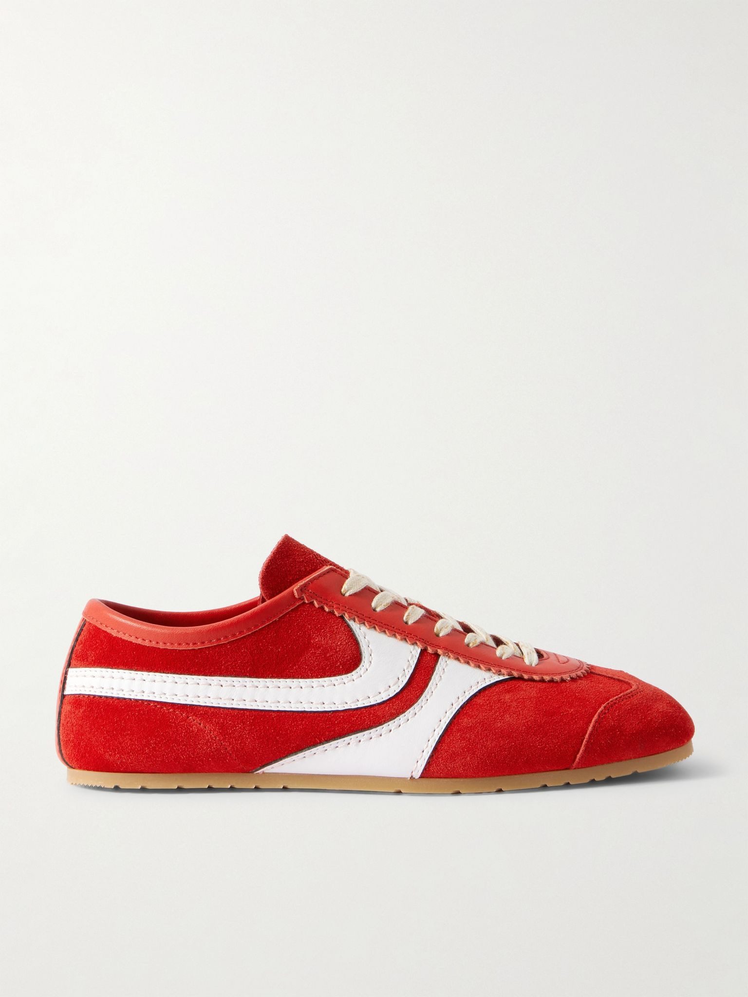 Leather-Trimmed Suede Sneakers Red - 1