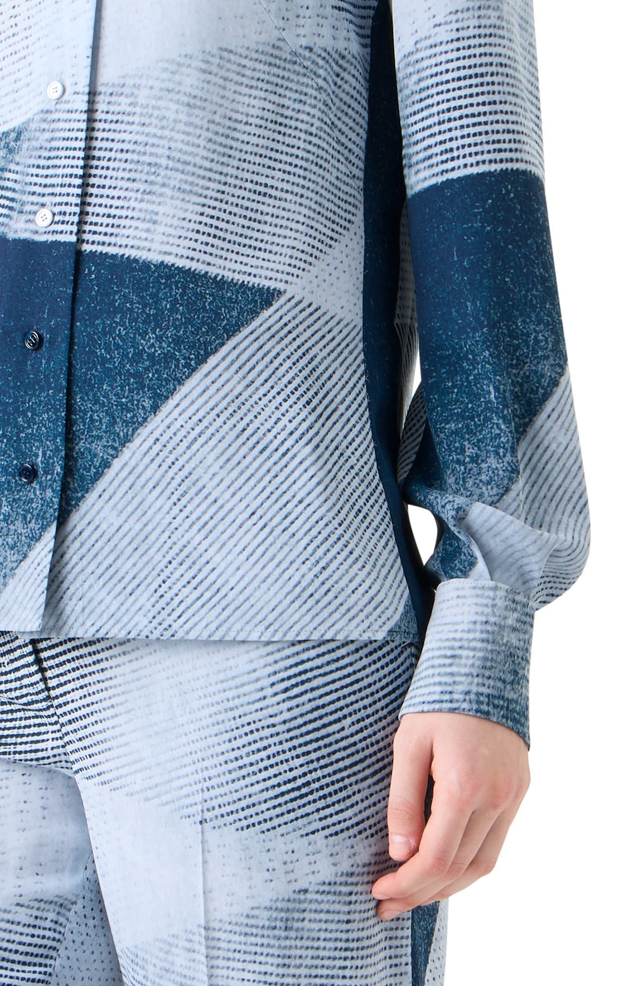 Akris Zigzag Print Silk Crepe Tunic Top in Denim-Ecru at Nordstrom - 4