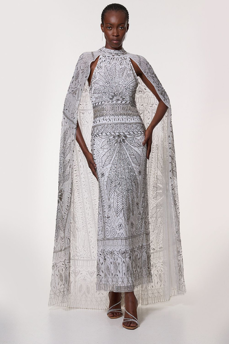 Petite Premium Embellished Detail Drapey Woven Maxi Dress 1