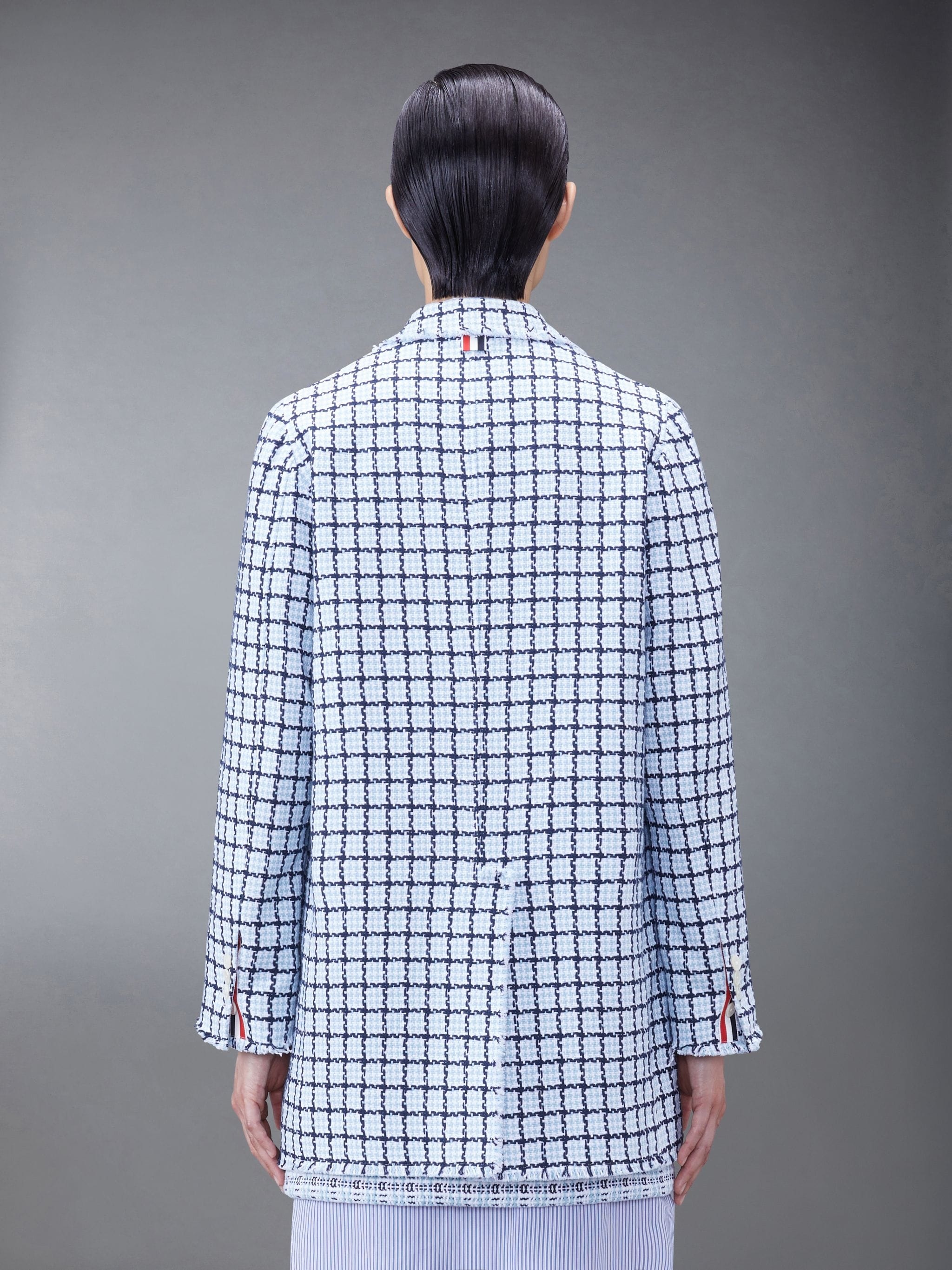 Check Summer Tweed Fray Narrow Shoulder Sack Jacket - 2