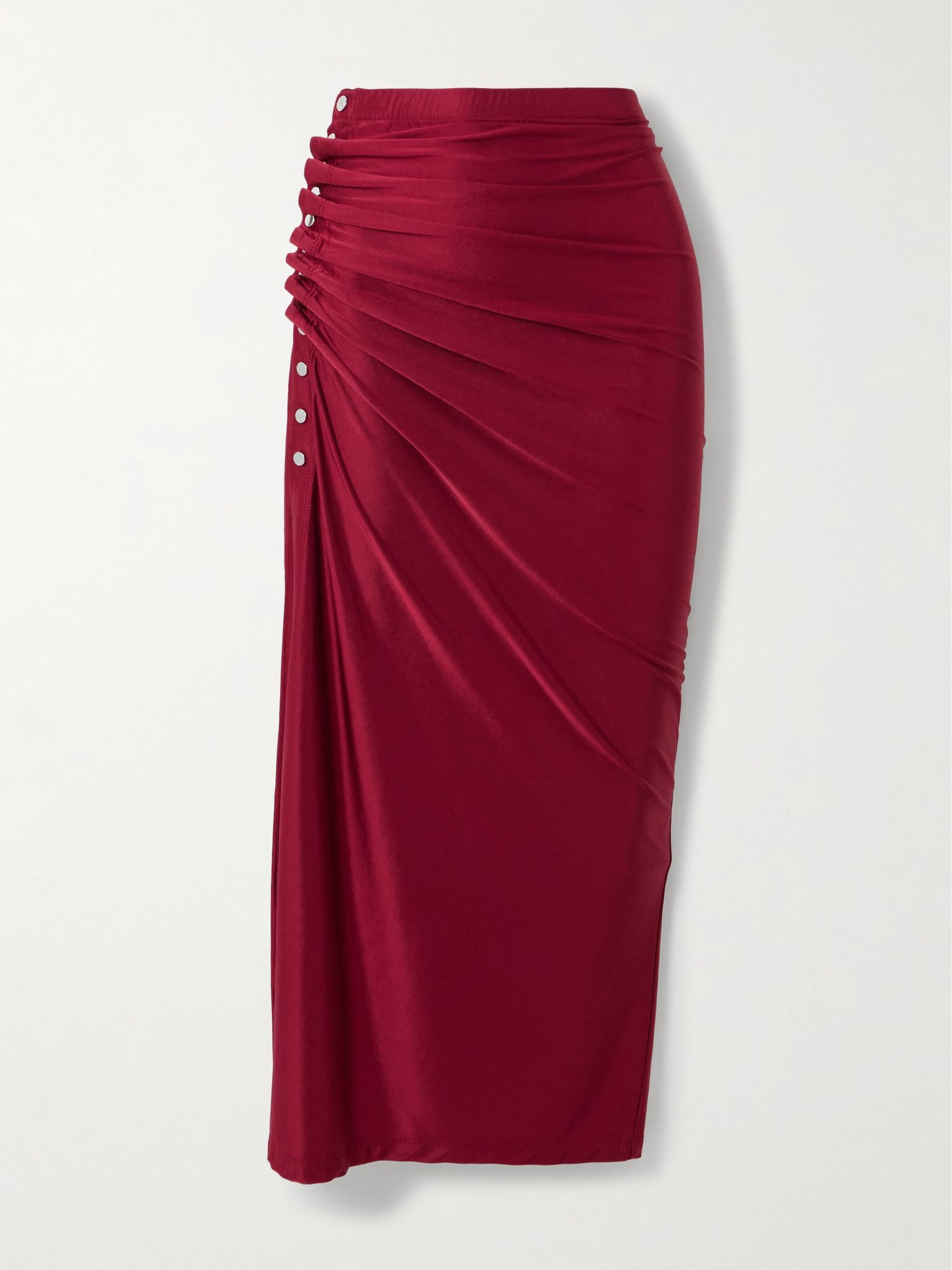 Gathered satin-jersey midi skirt Red - 1