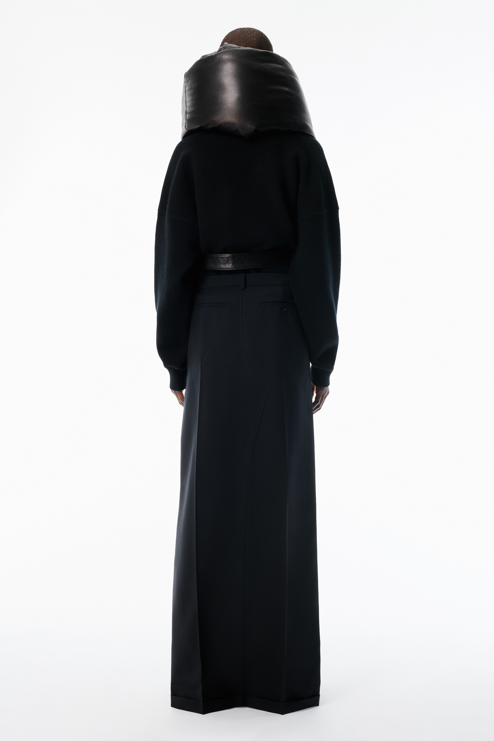 Black Wool Mohair Tailored Maxi Skirt - 4
