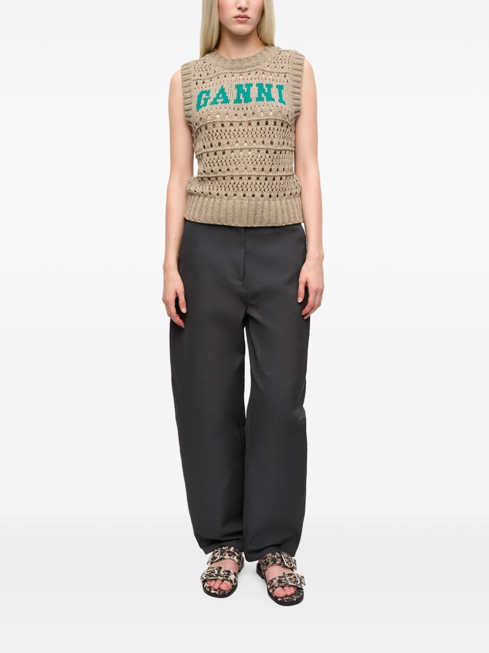 intarsia-knit logo top - 2