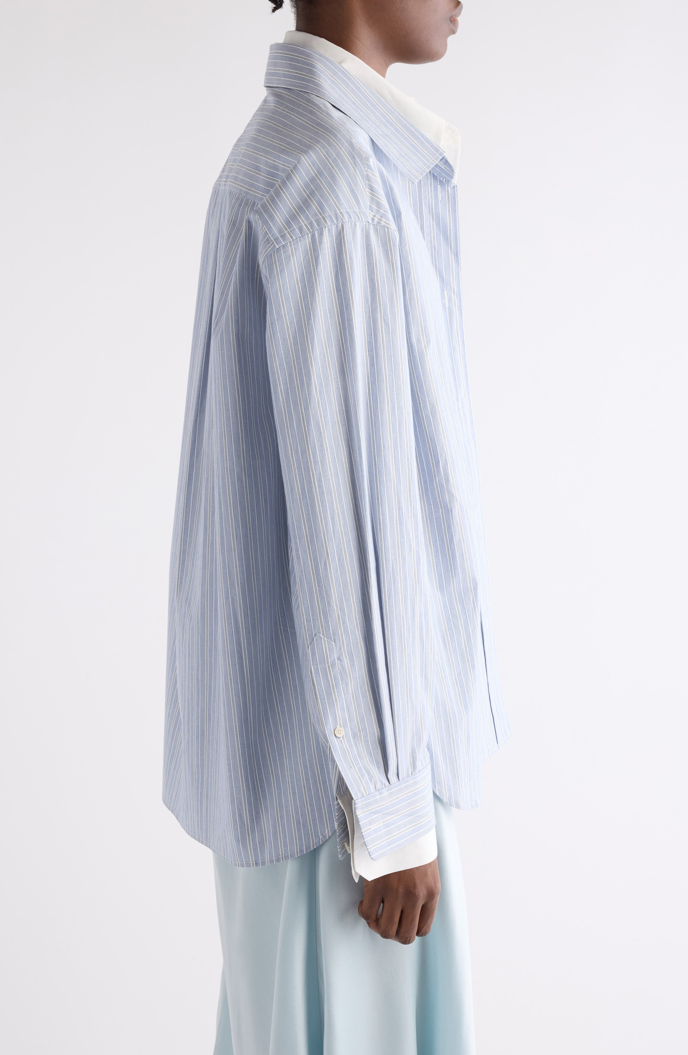Acne Studios Soublera Layered Stripe Button-Up Shirt in Blue/White at Nordstrom - 4