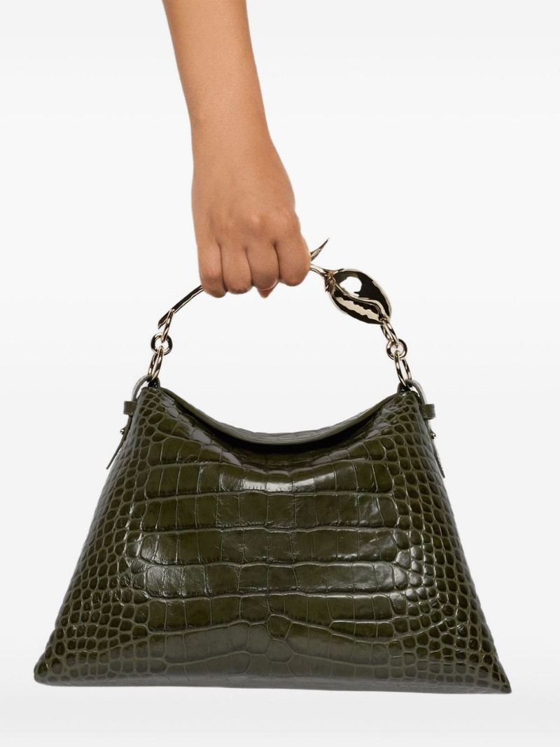 Erdem large Bloom rose-embellished crocodile-effect shoulder bag outlook