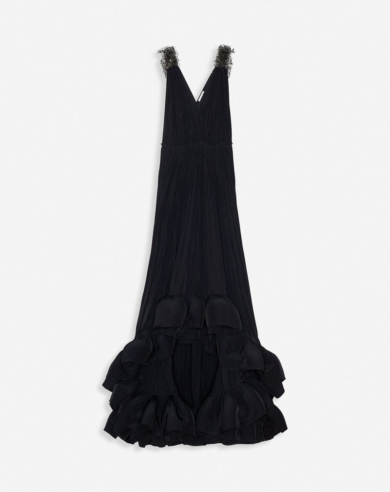 LONG EMBROIDERED CHARMEUSE EVENING GOWN 1