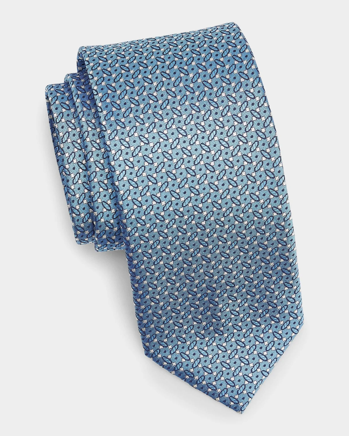 Men's Micro-Geometric Silk Tie, Blue - 1