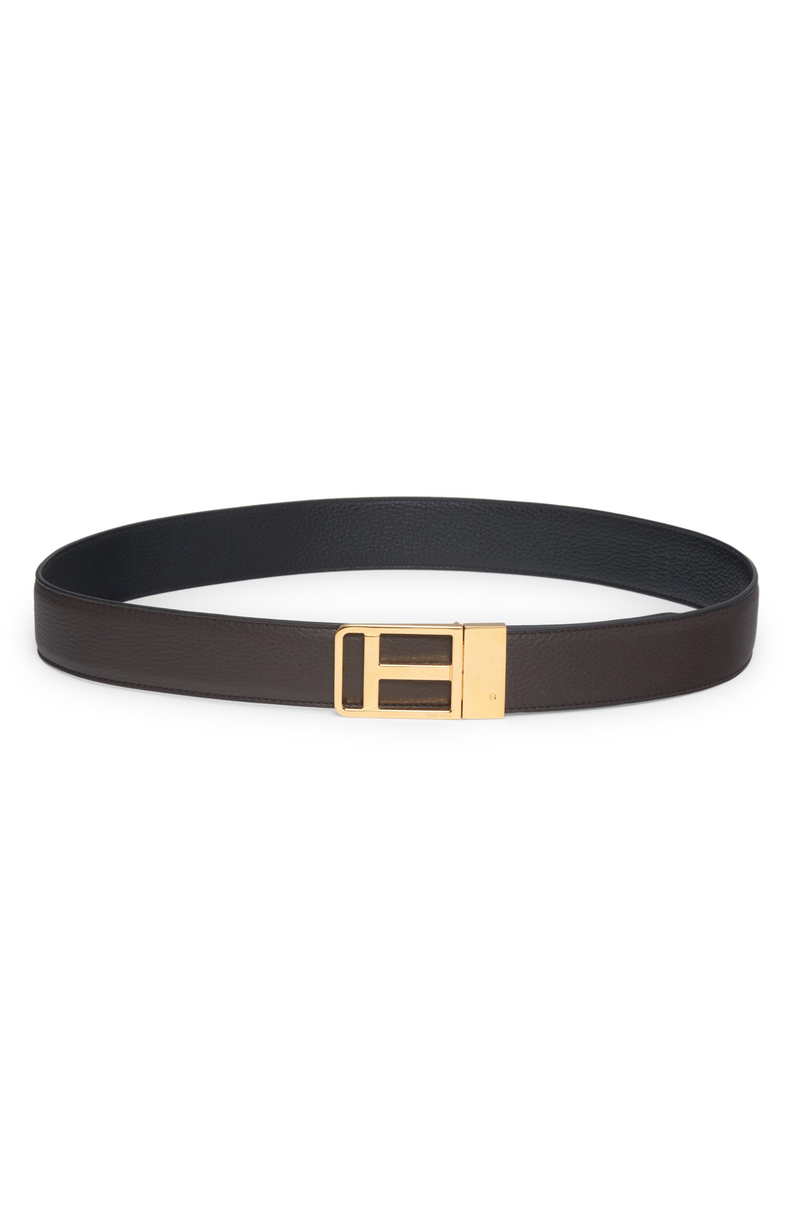 TOM FORD Framed T Buckle Reversible Soft Grain Leather Belt in Brown /Black at Nordstrom - 1