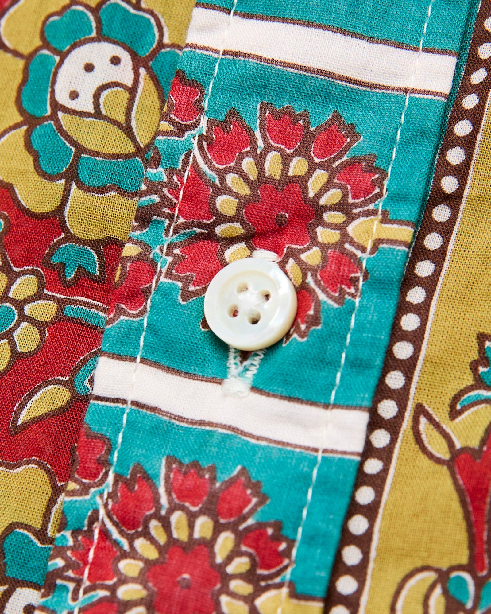 19th Century Button-Down Shirt in Jade Khaki Floral Stripe - 6