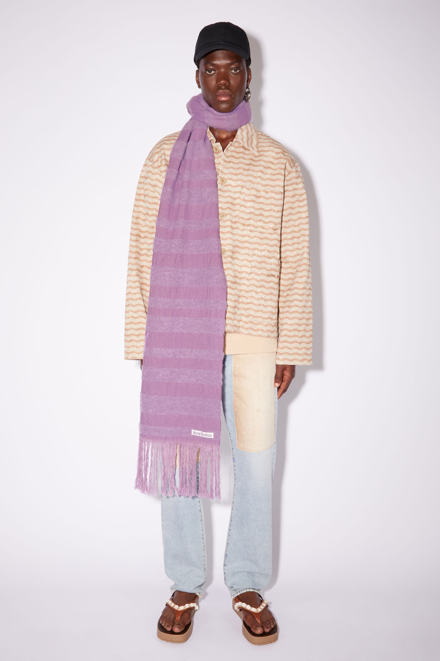 Striped boucle scarf - Lilac purple - 3