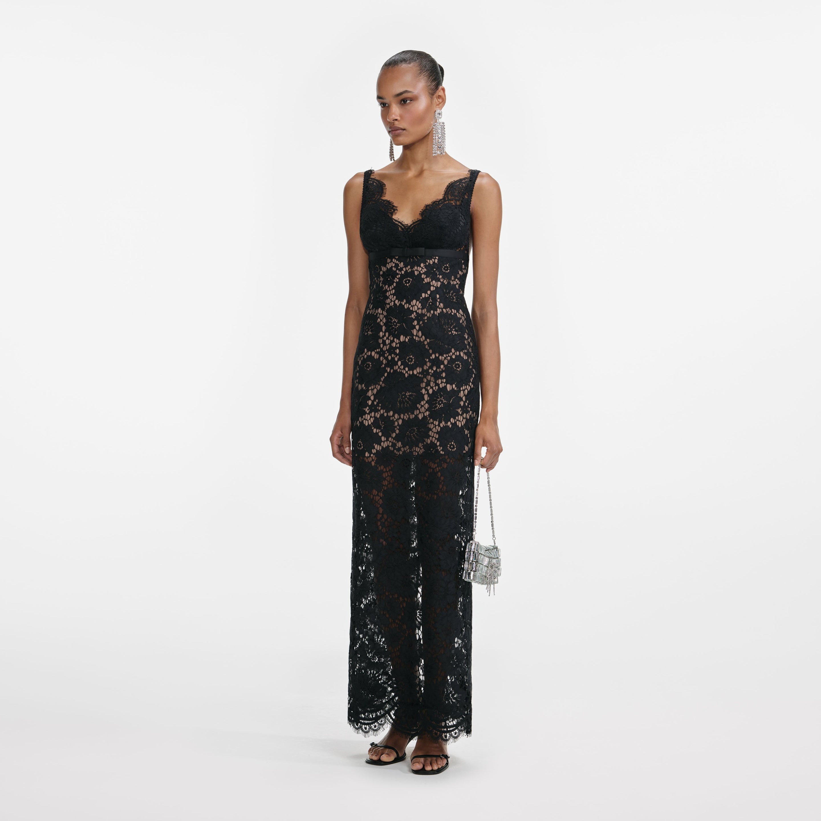 Black Floral Lace Maxi Dress - 2