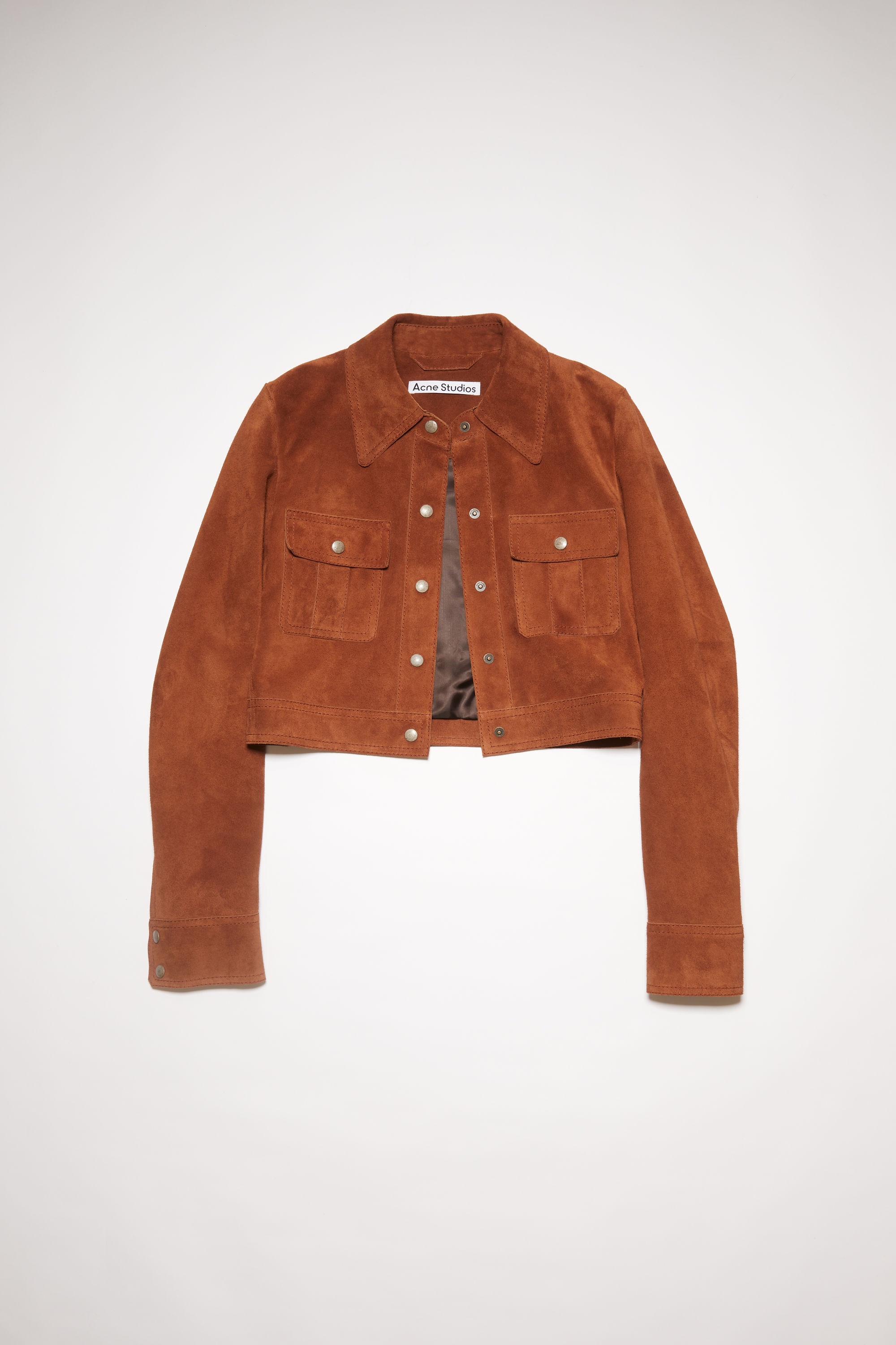 Suede leather cropped jacket - Rust orange - 1