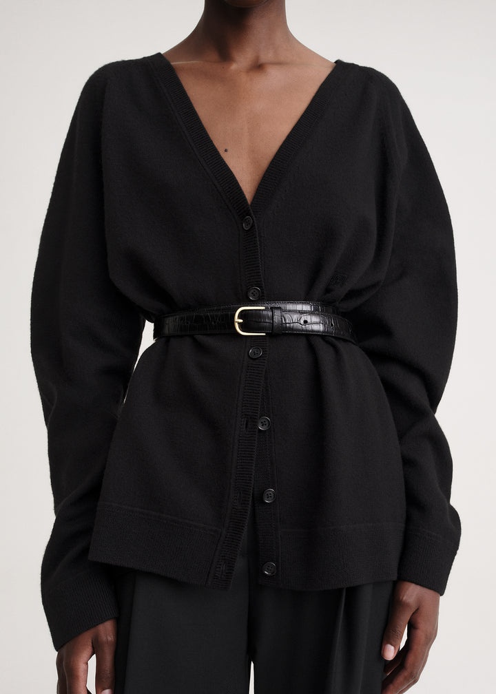Raglan-sleeve wool cardigan black - 4