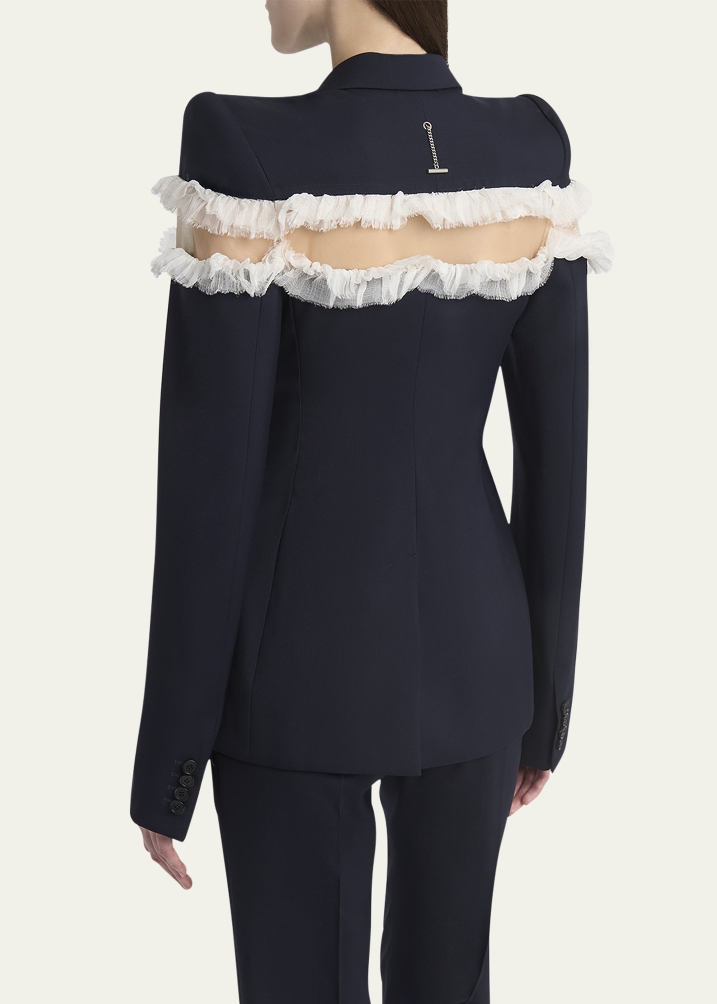 Ruffle Inset Single-Breasted Blazer - 3