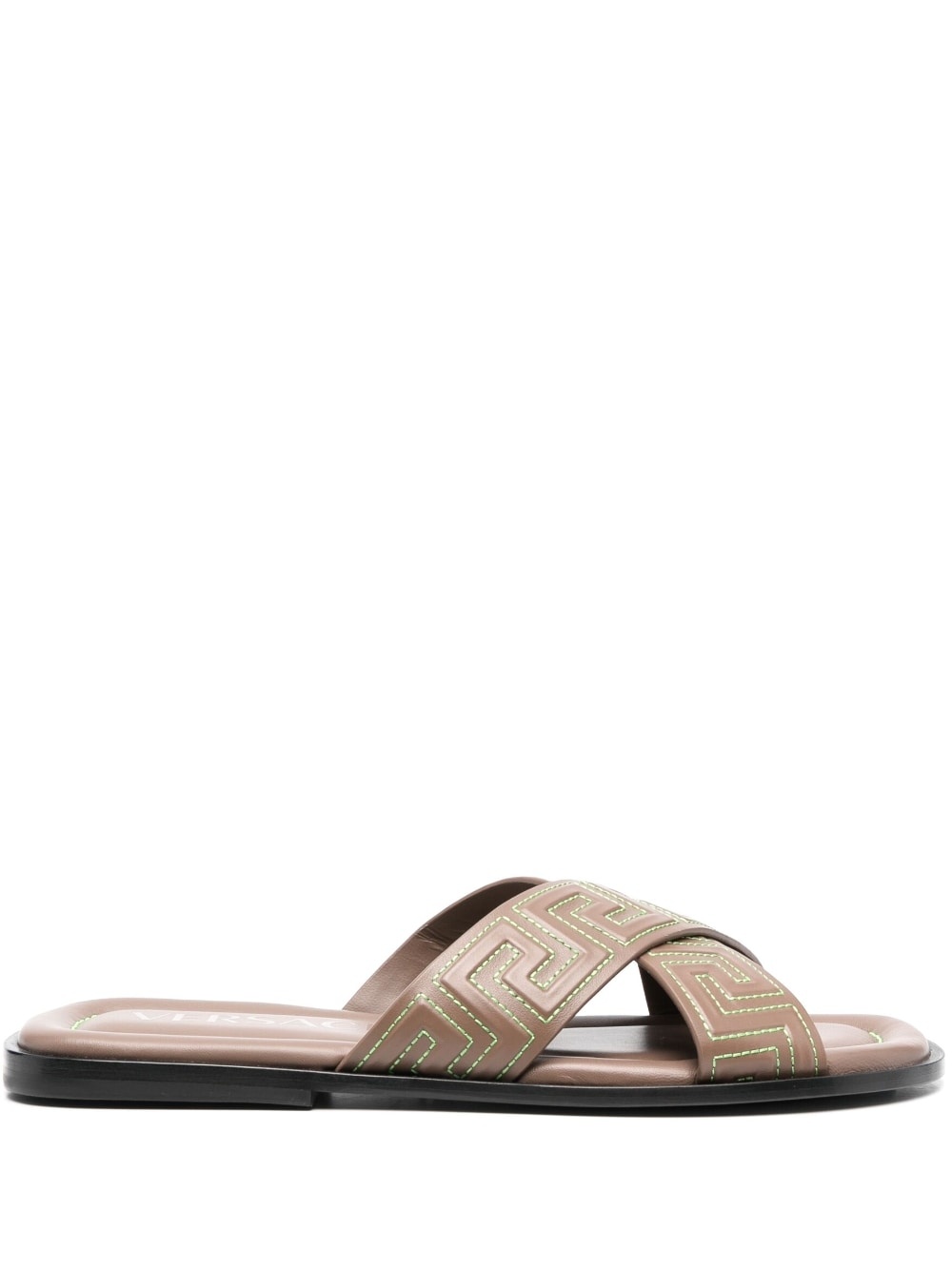 Greca-pattern open-toe slides - 1