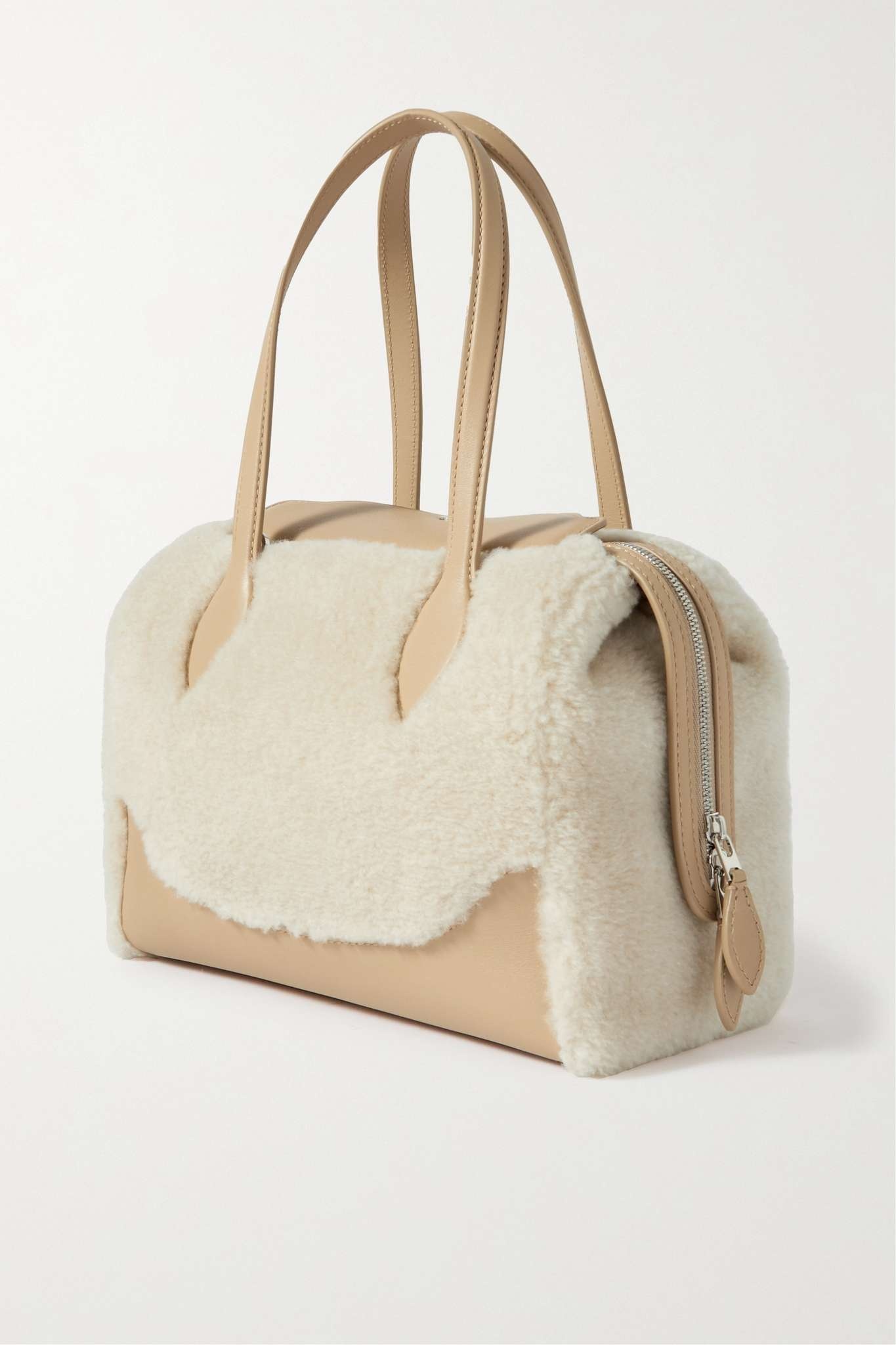 Happy Day micro leather and cashmere and silk-blend fleece tote - 3