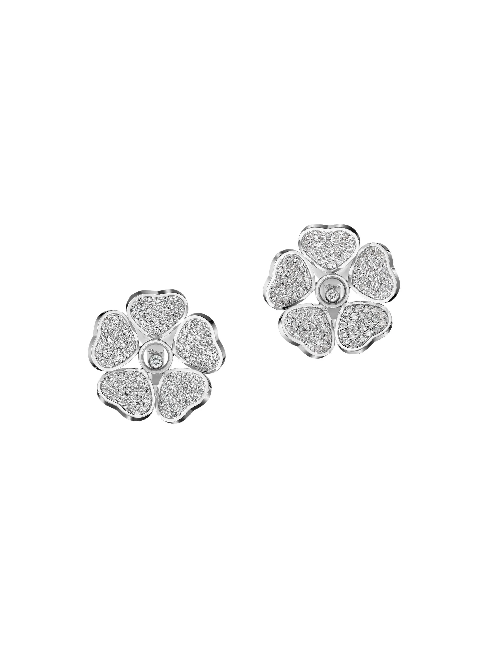 Women's Happy Hearts Flowers 18K White Gold & Diamond Stud Earrings - White Gold - 1