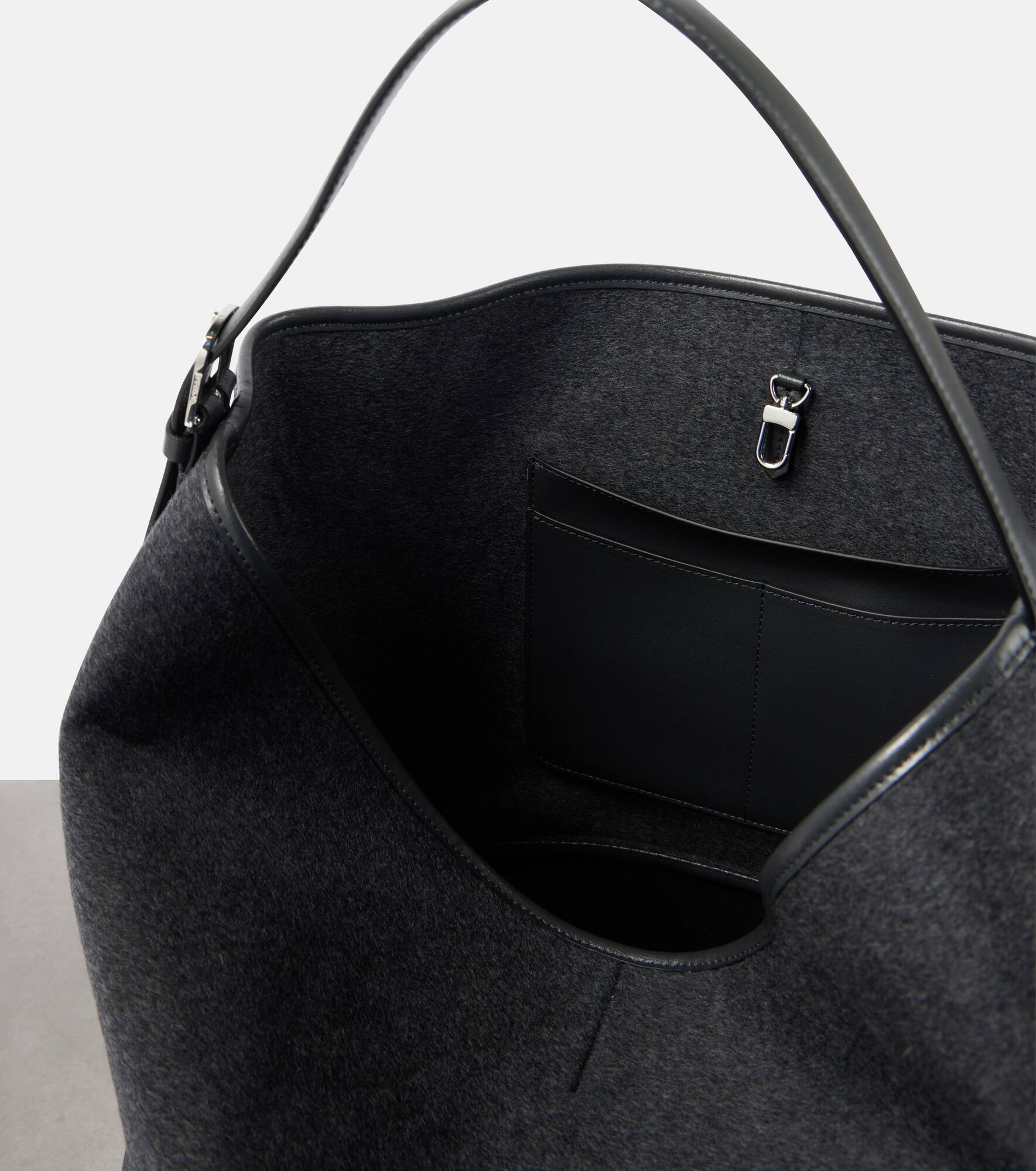 Leather-trimmed wool doublé tote bag - 3