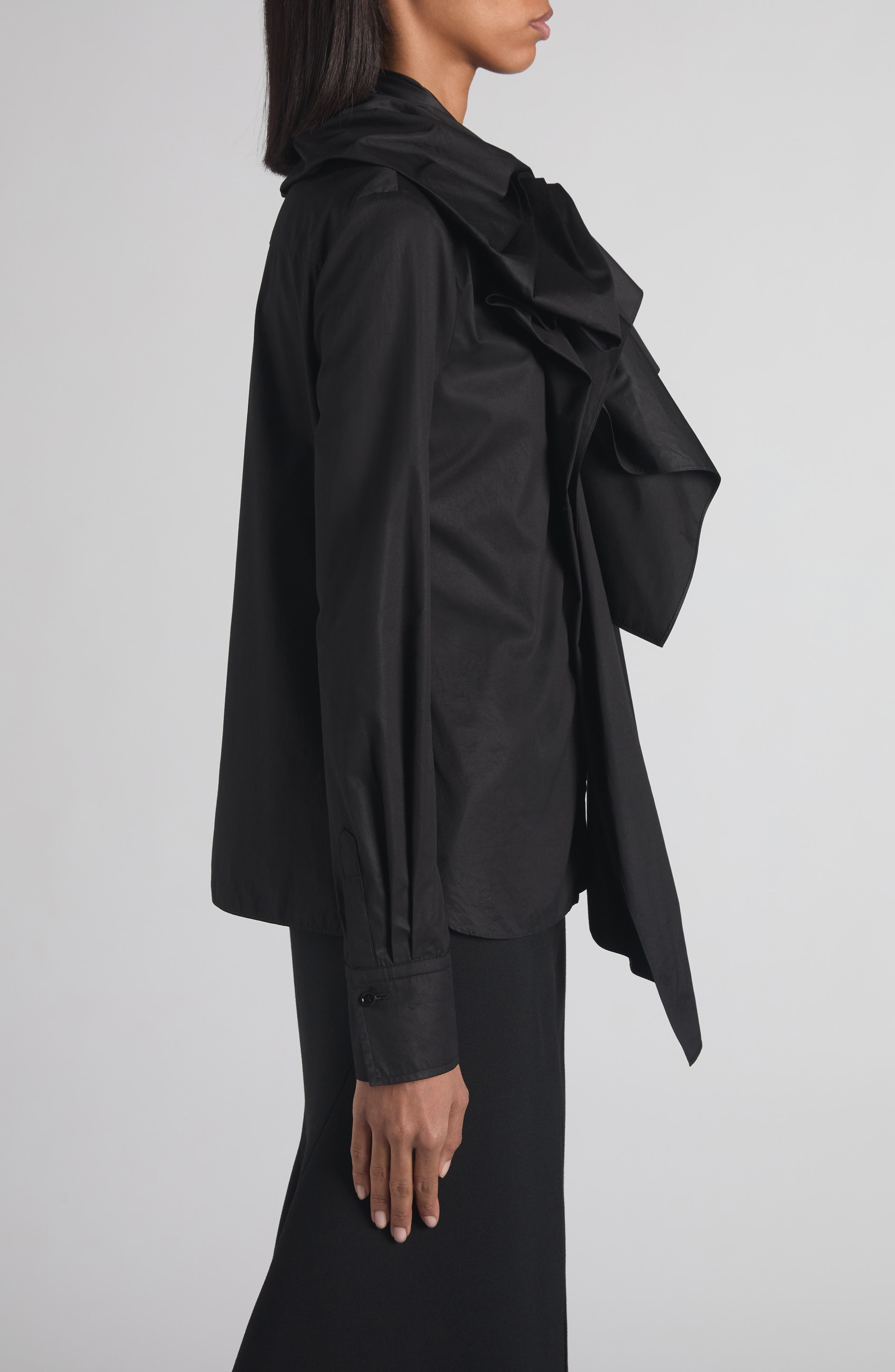 McQueen Ruffle Bow Cotton Shirt in Black at Nordstrom - 4