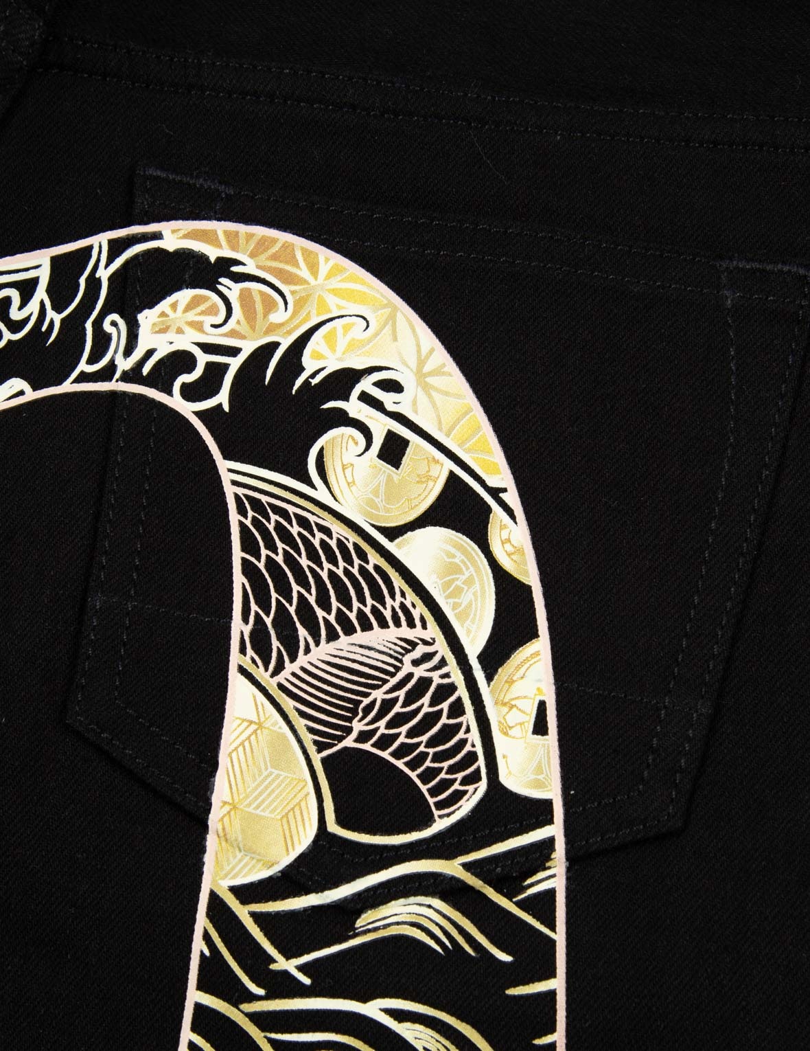 “KOI PLAYING IN THE WAVES” DAICOCK PRINT BOYFRIEND JEANS - 8