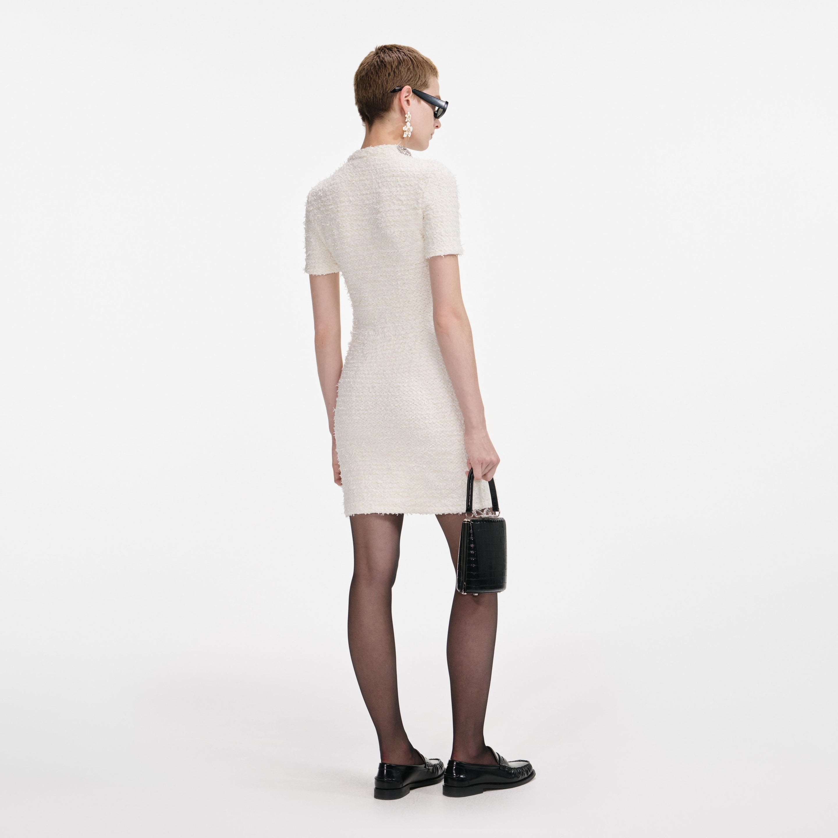 Cream Textured Knit Mini Dress - 3