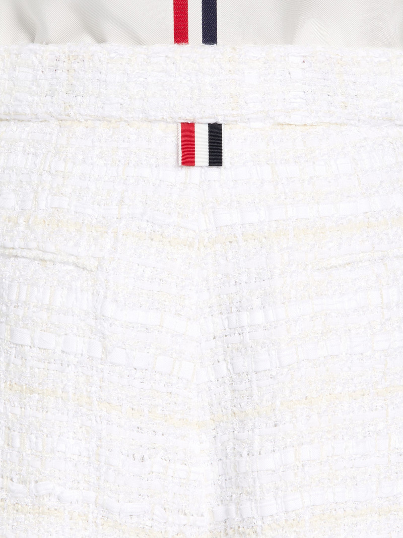 White Cotton Oxford Ribbon Tweed Frayed A-line Bermuda Wrap Short 6