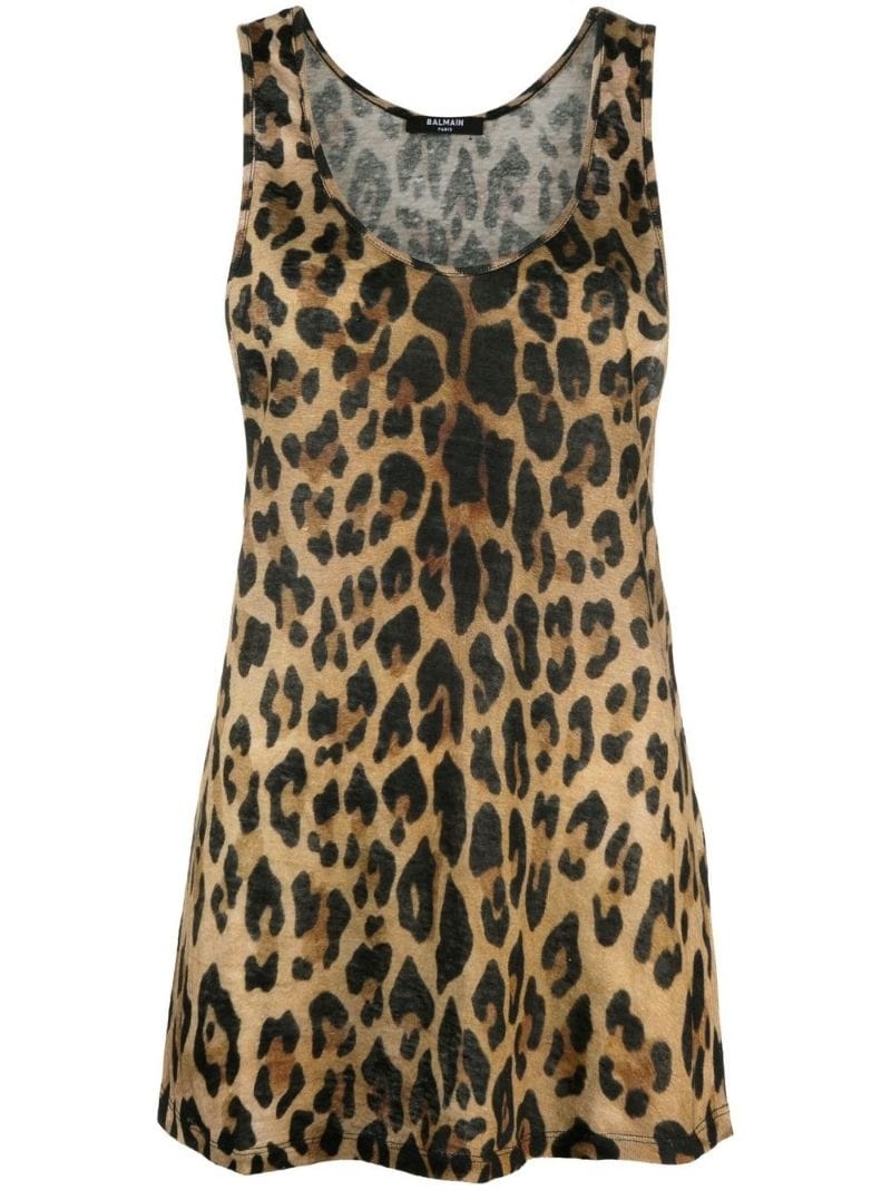 leopard-print linen tank top - 1