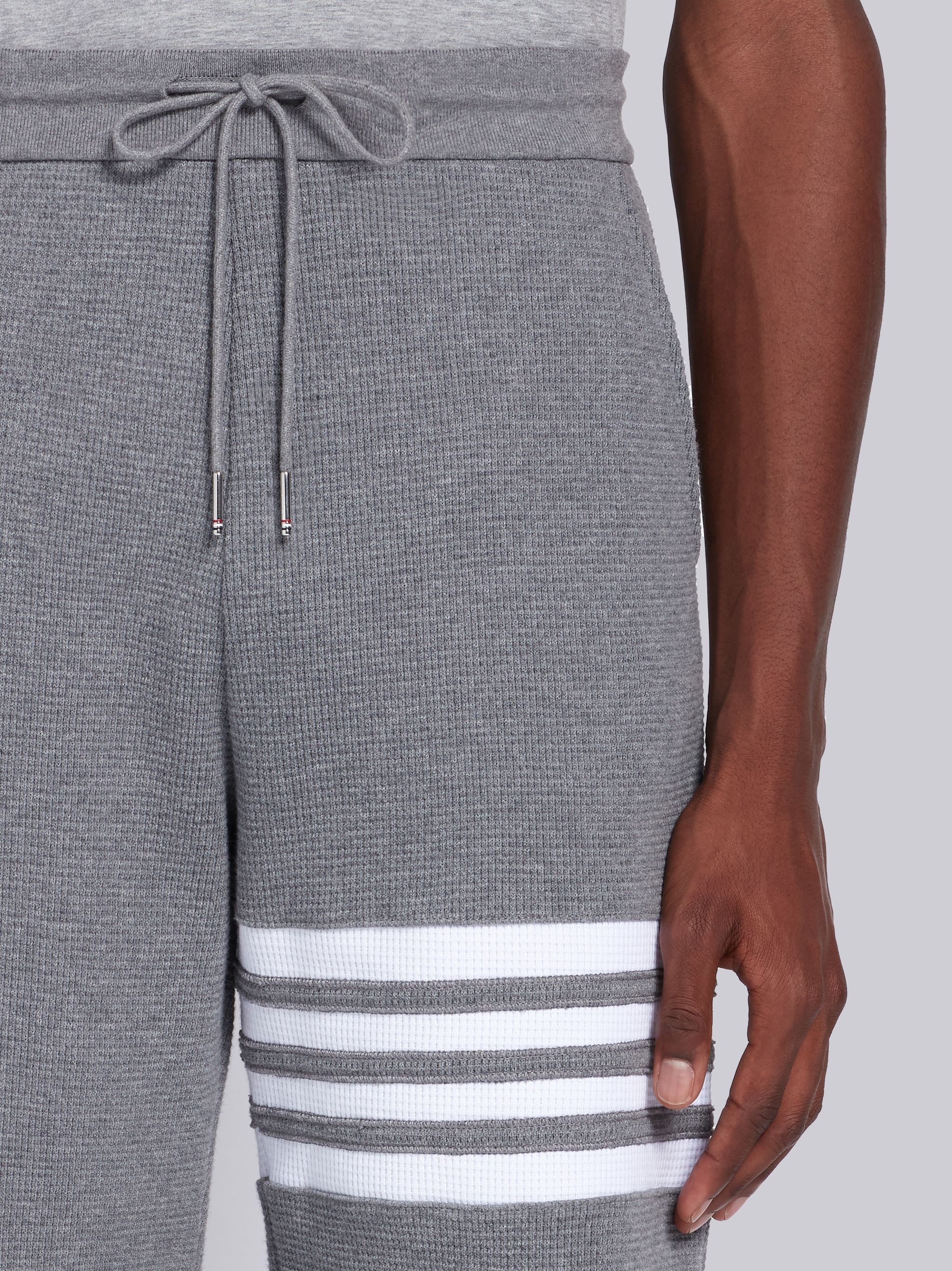 Medium Grey Waffle 4-Bar Stripe Sweatshorts - 5