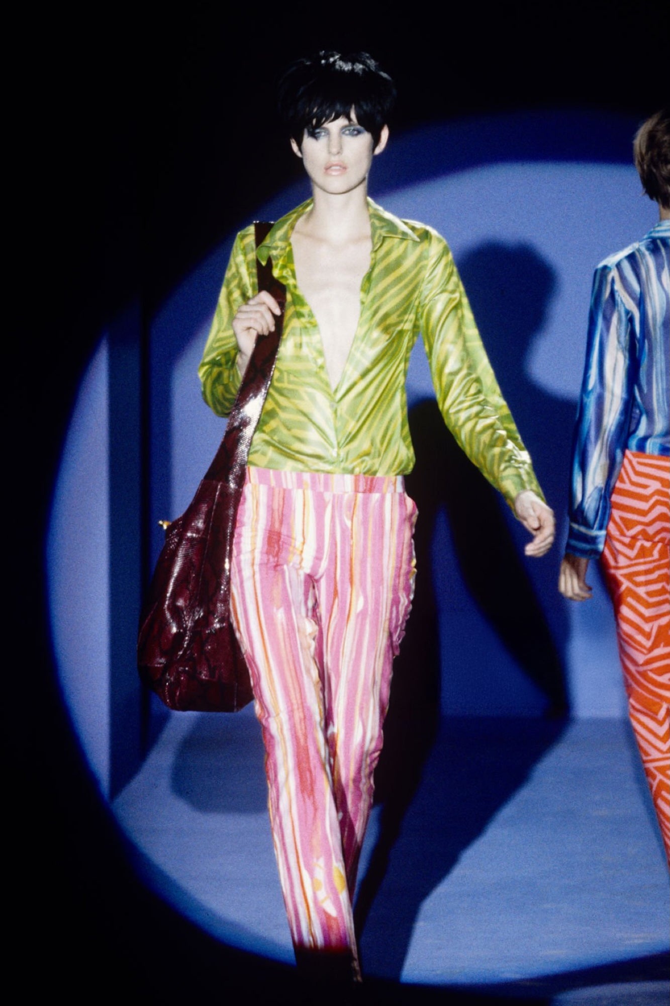 Gucci Spring 1996 Tom Ford Green Geometric Print Denim Trousers Pants 38 - 16