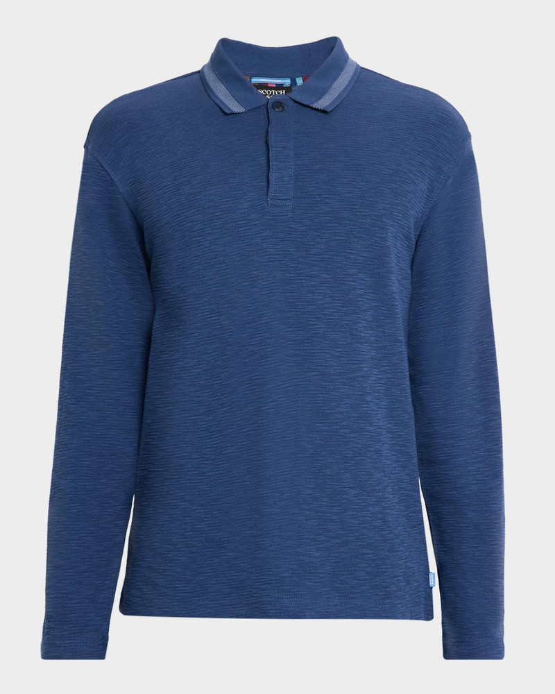 Men's Structured Knit Stripe-Collar Polo Shirt 1