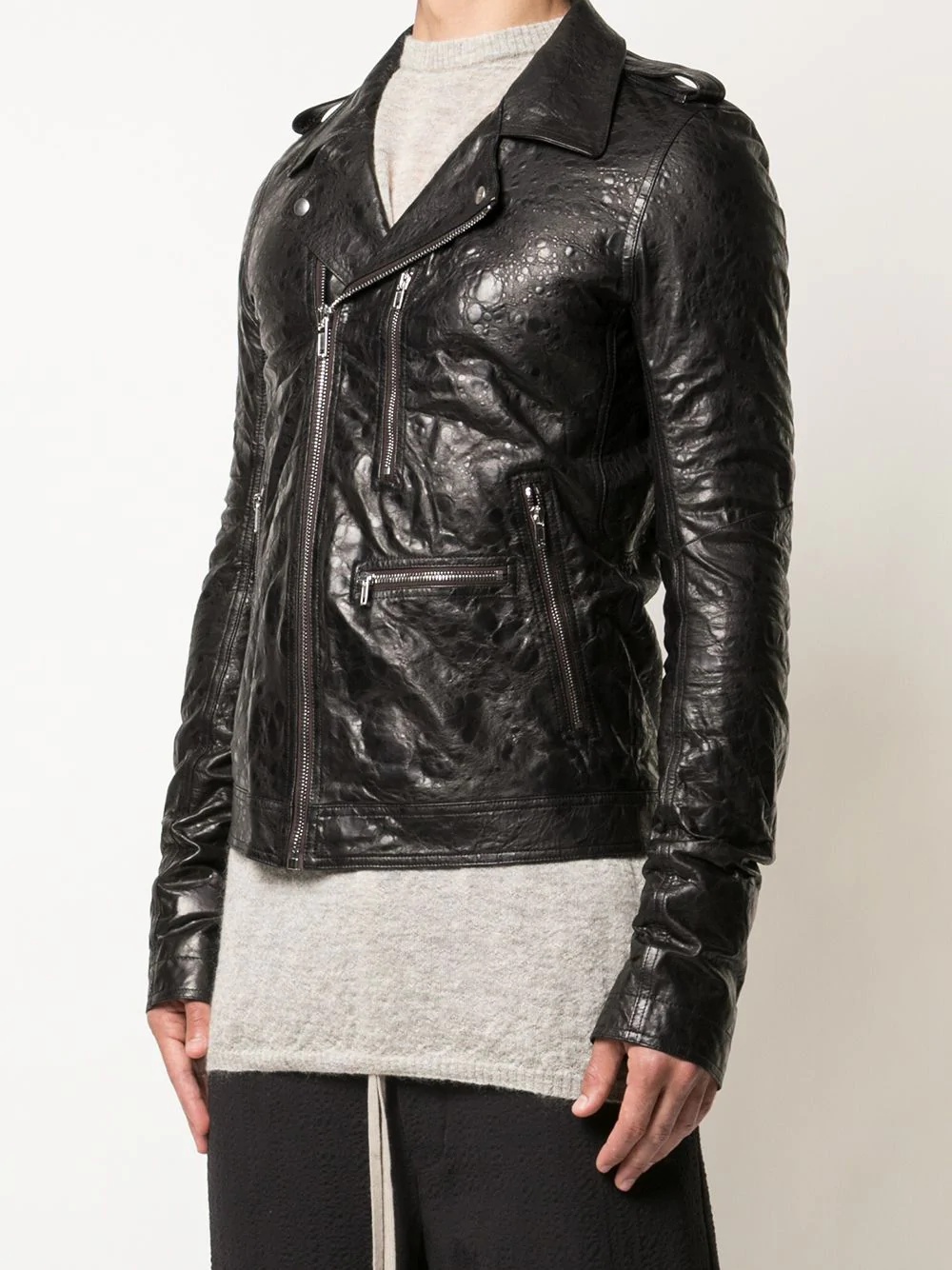 pebble effect leather jacket - 3