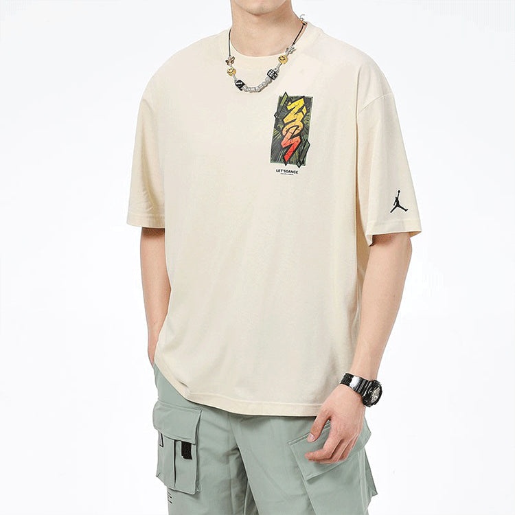 Men's Jordan Dri-FIT Zion Basketball Sports Printing Knit Round Neck Short Sleeve Creamy White T-Shi - 3