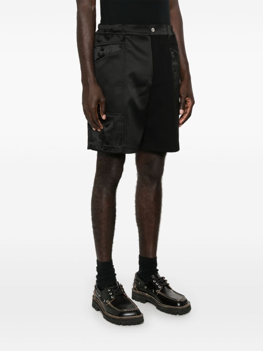 dragon-jacquard patchwork shorts - 3