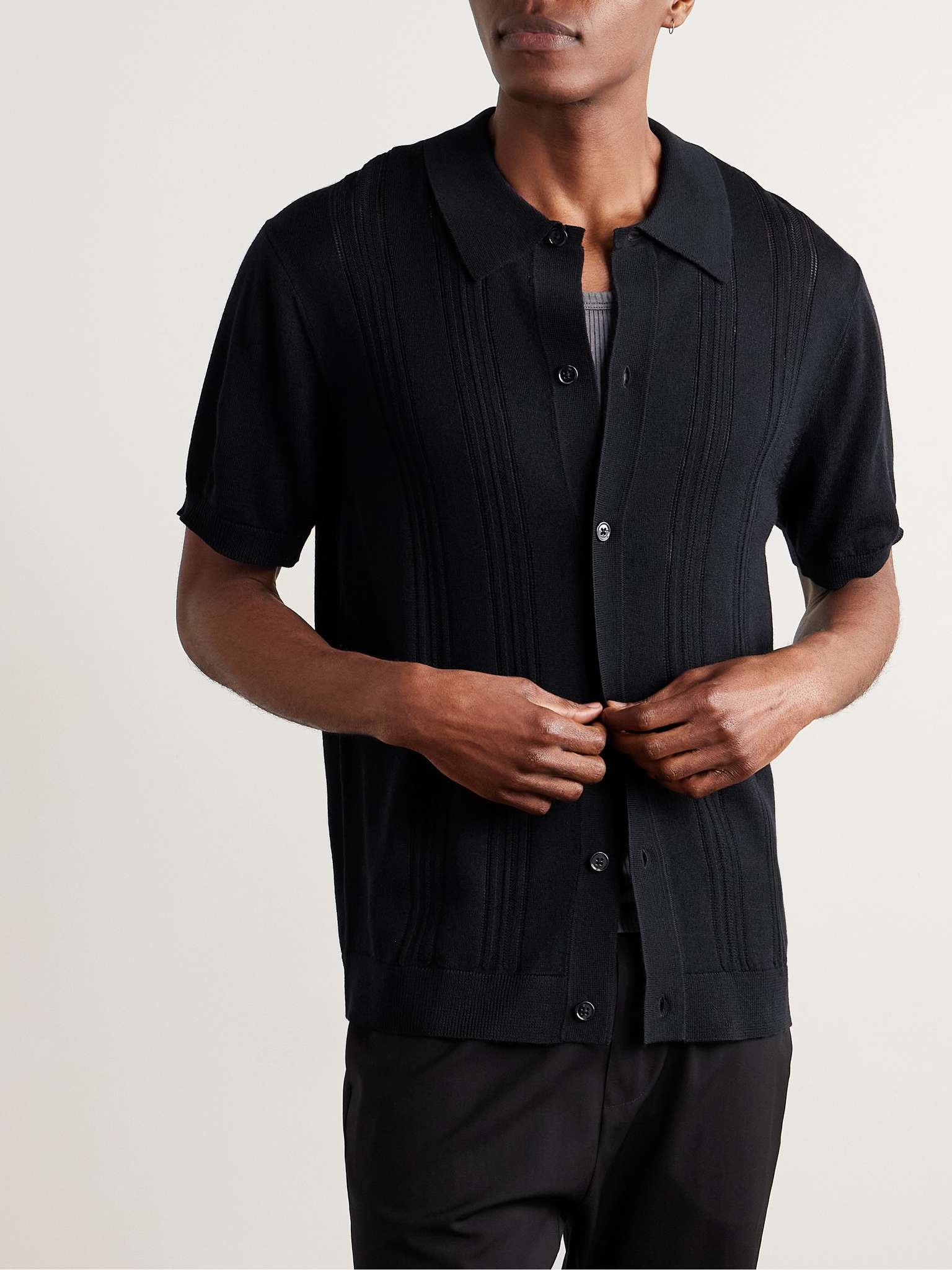 Thor 6584 Pointelle-Knit Wool-Blend Shirt - 3