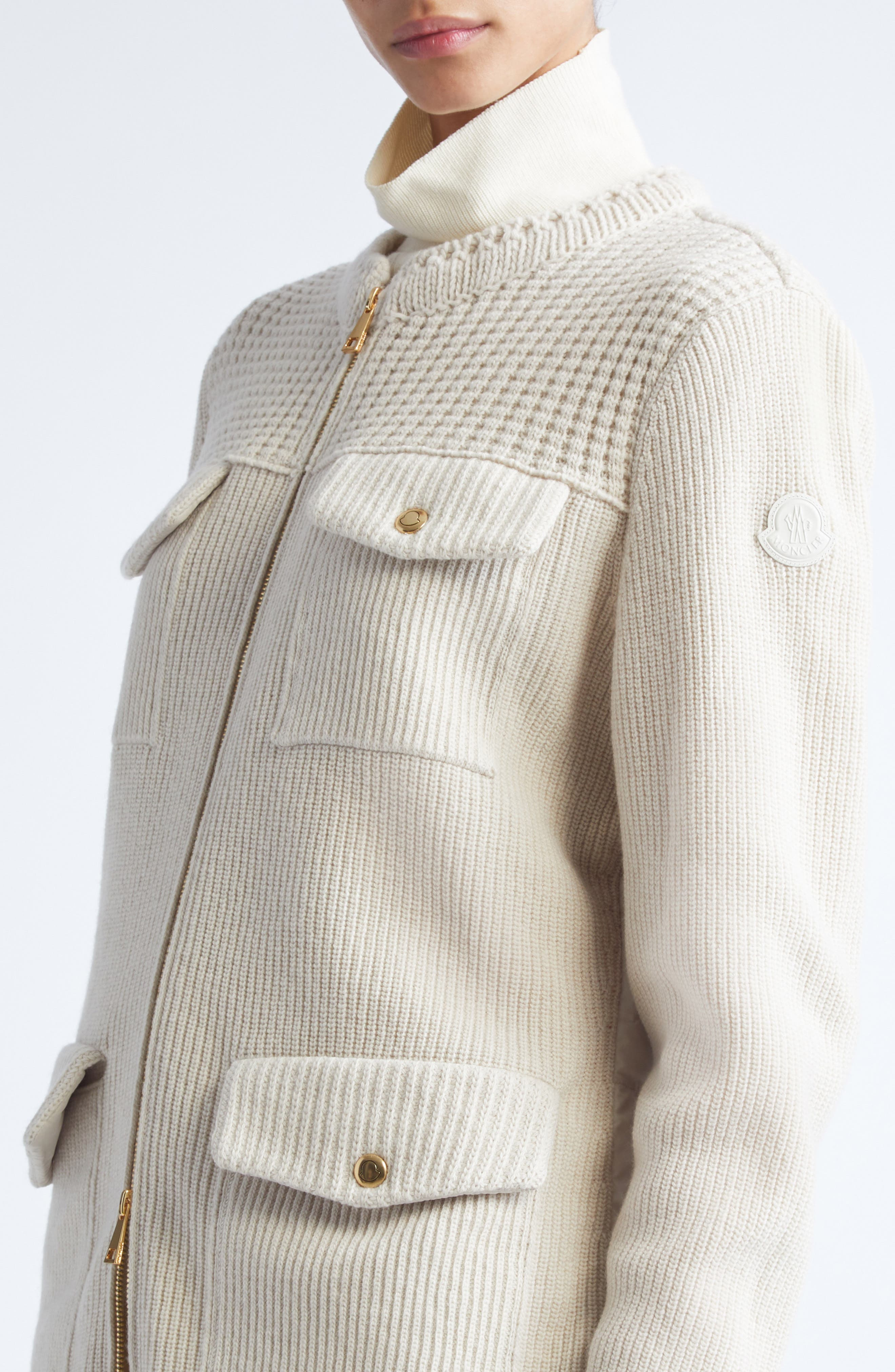Moncler Virgin Wool Knit & Down Cardigan in Almond Milk at Nordstrom - 5