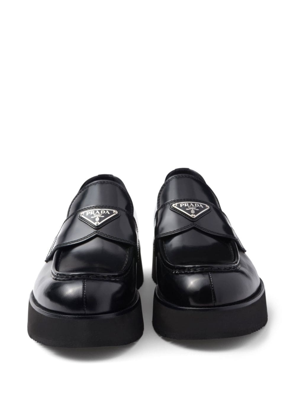 logo-plaque brushed leather loafers - 5