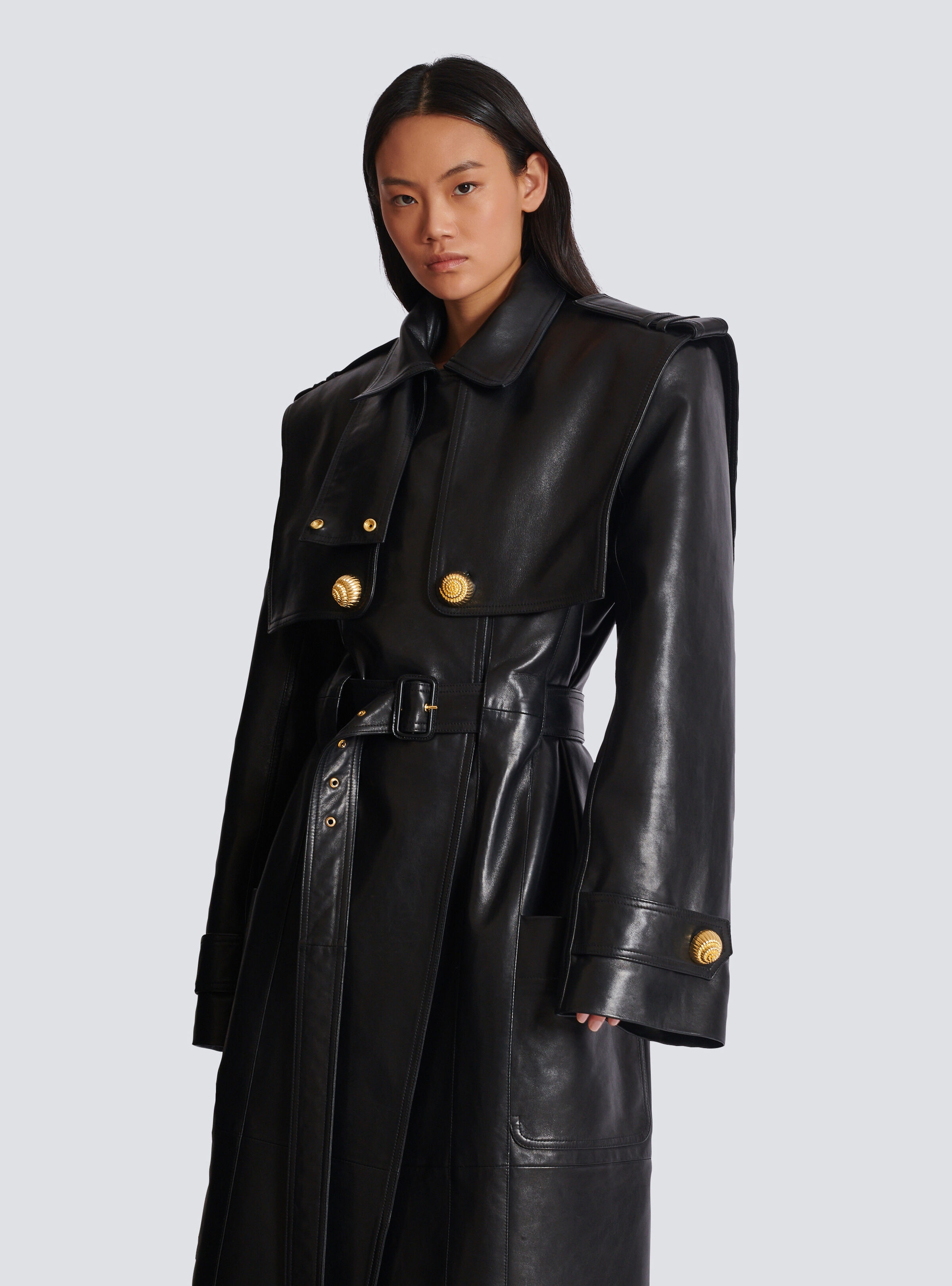 Balmain Belted trench coat in lambskin leather | REVERSIBLE