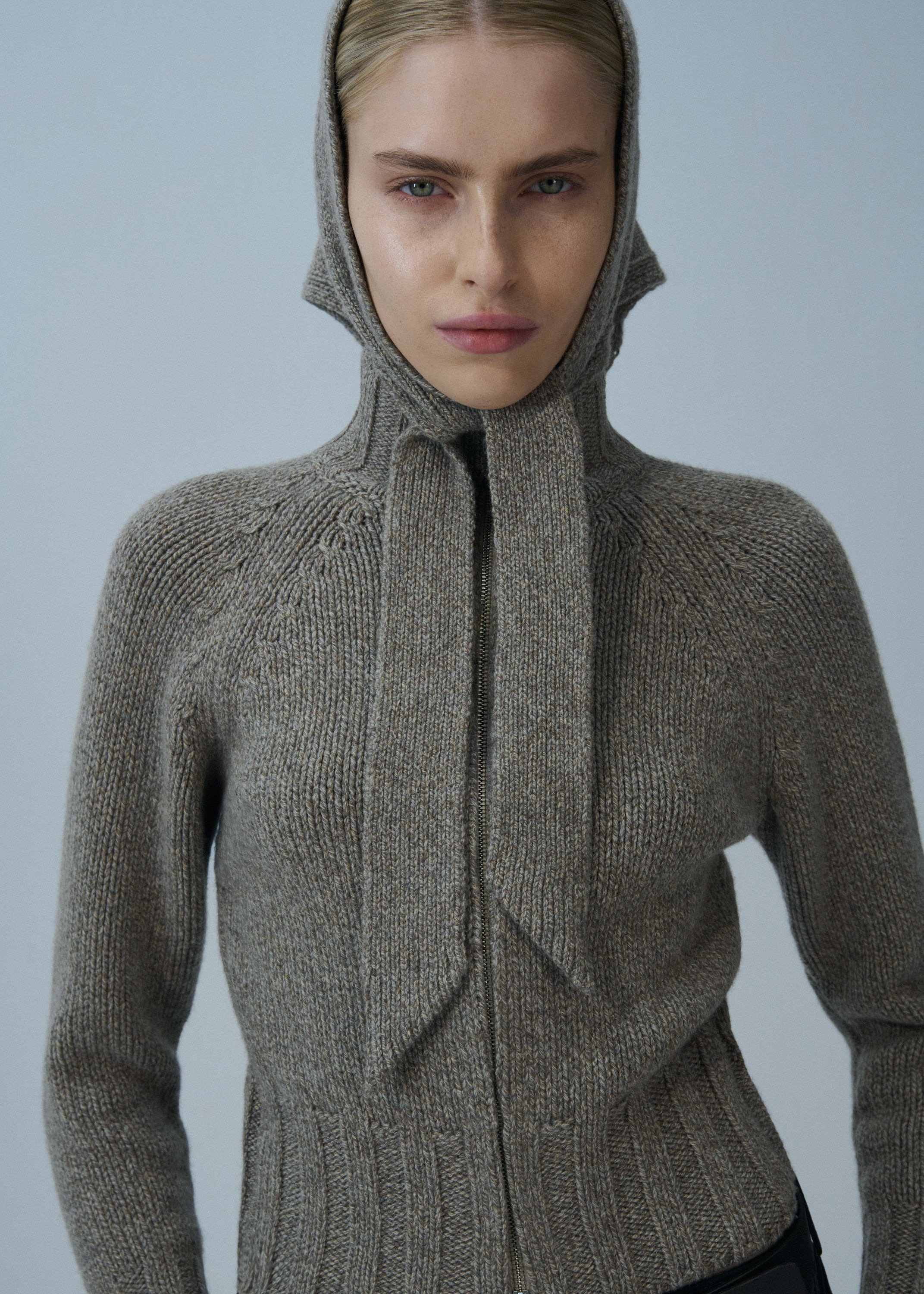 Marled zip up sweater in beige - 3