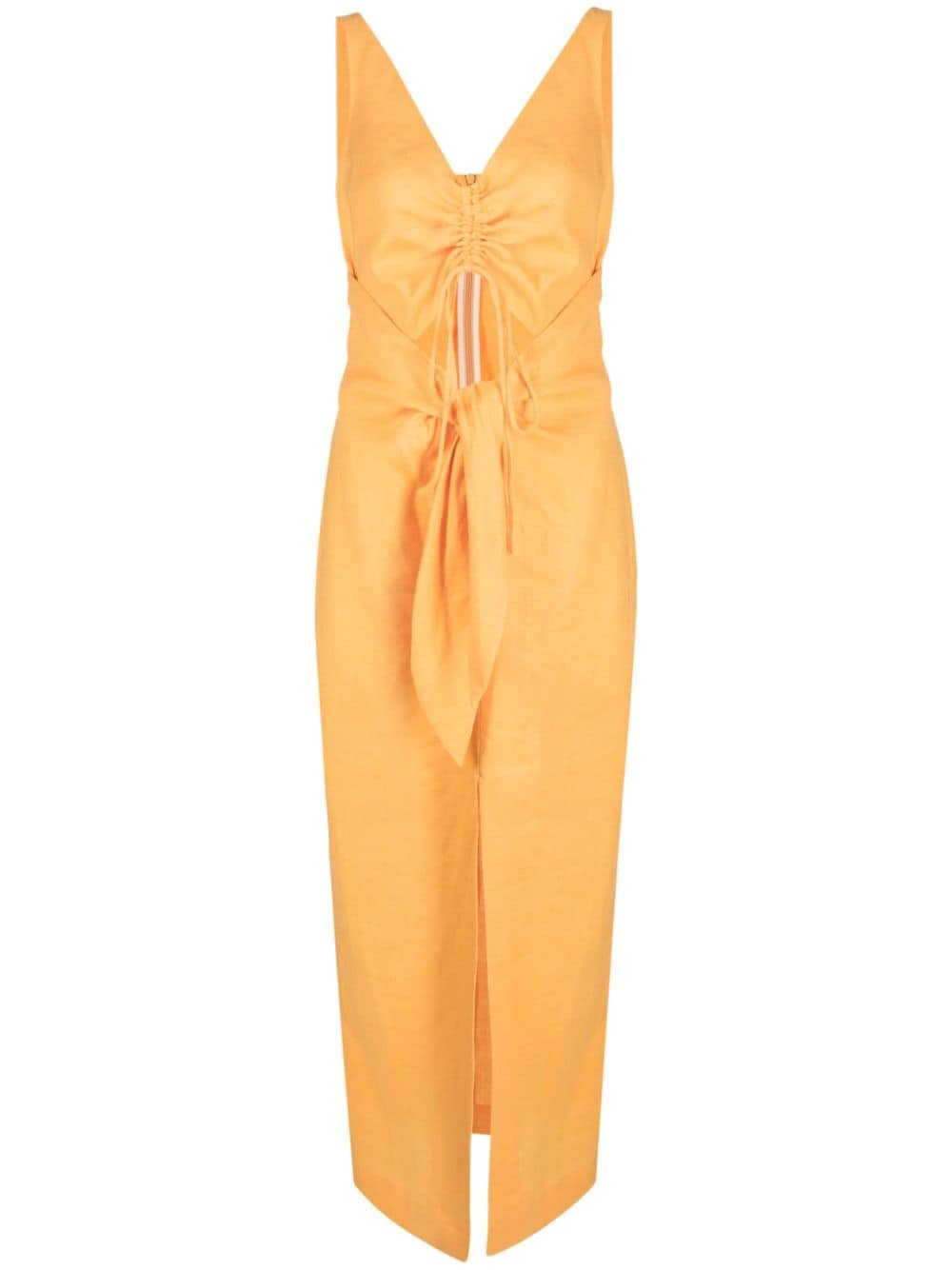 draped linen midi dress - 1