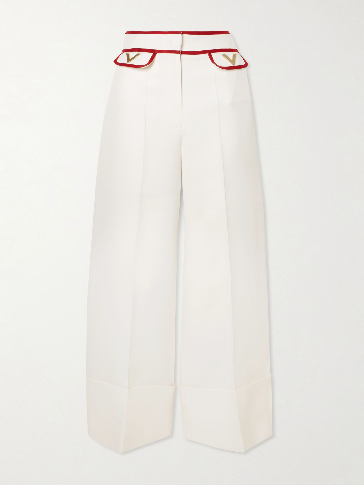 Embellished wool and silk-blend wide-leg pants White - 1