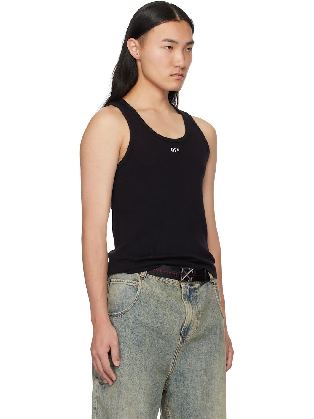 Black 'Off' Stamp Rib Tank Top - 2