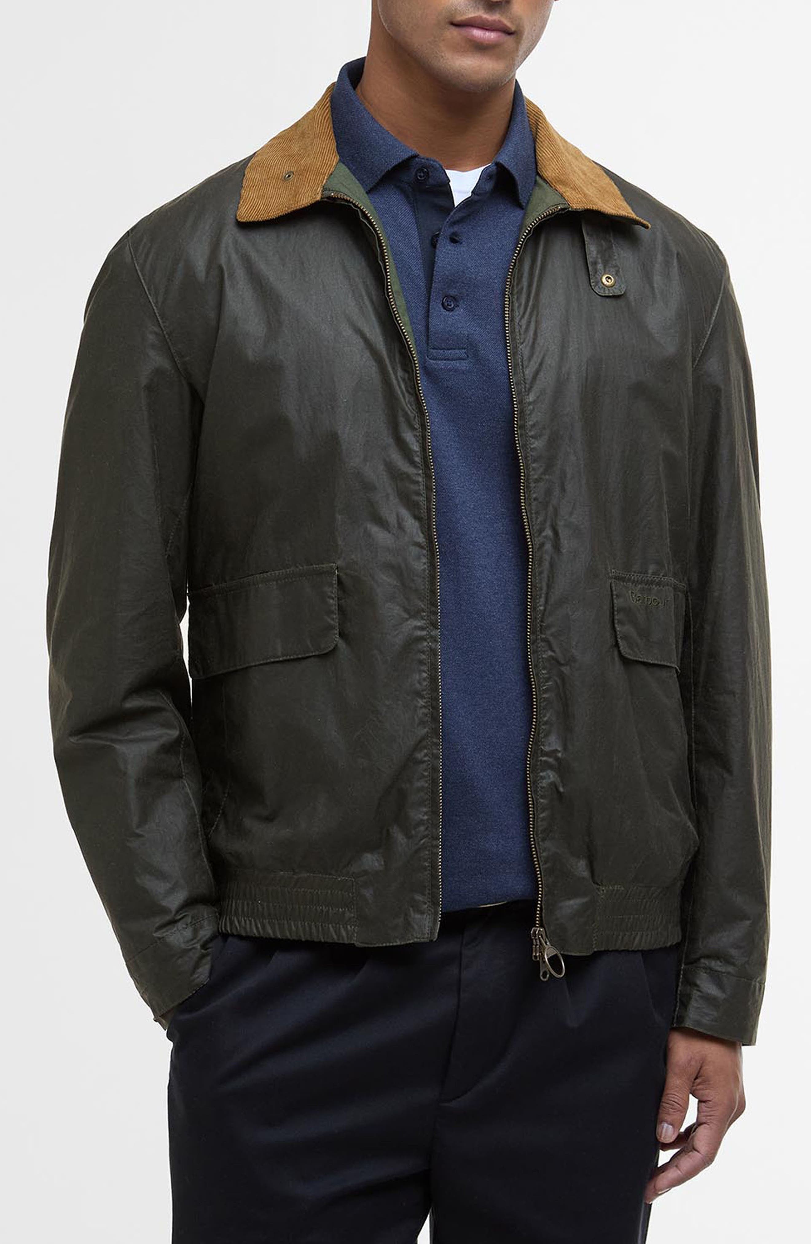 Barbour Newbury Water Resistant Waxed Cotton Jacket in Archive Olive/Heritage Check at Nordstrom - 1