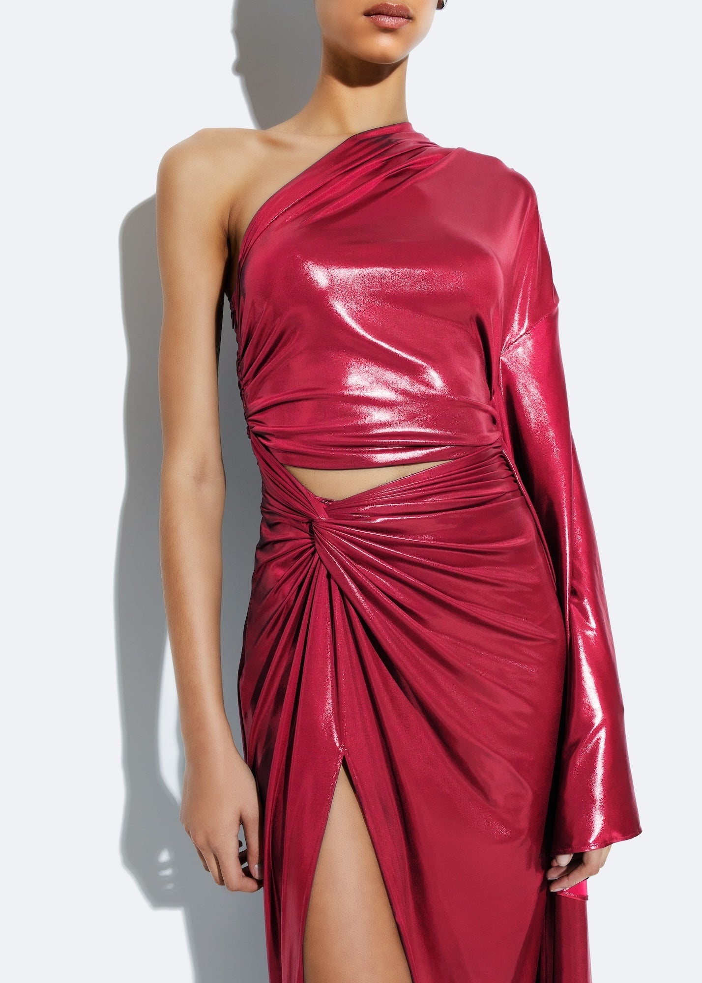 Coated Jersey One Shoulder Gown - 4