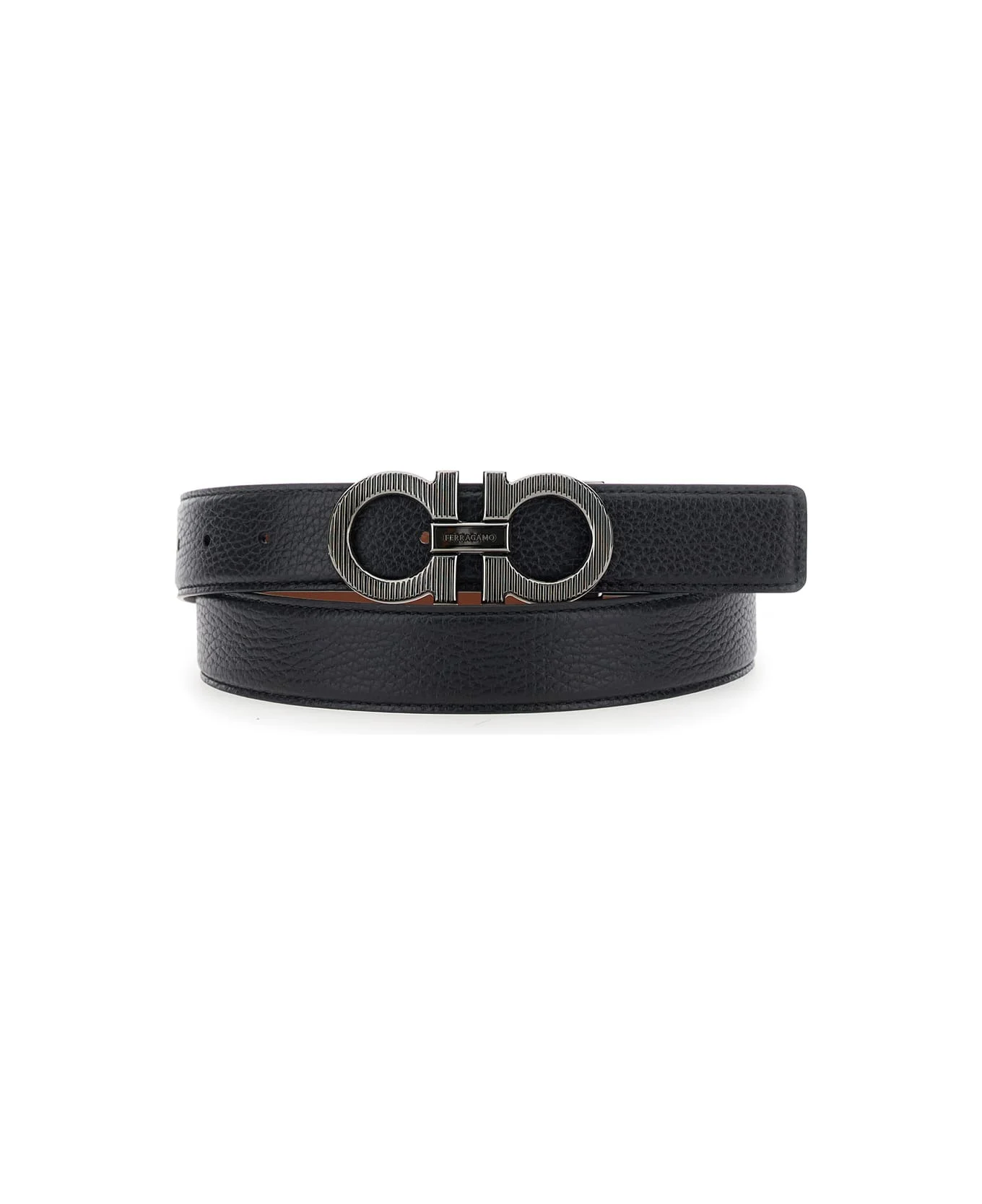 Black Reversible Belt With Gancini Buckle In Leather Man - 1