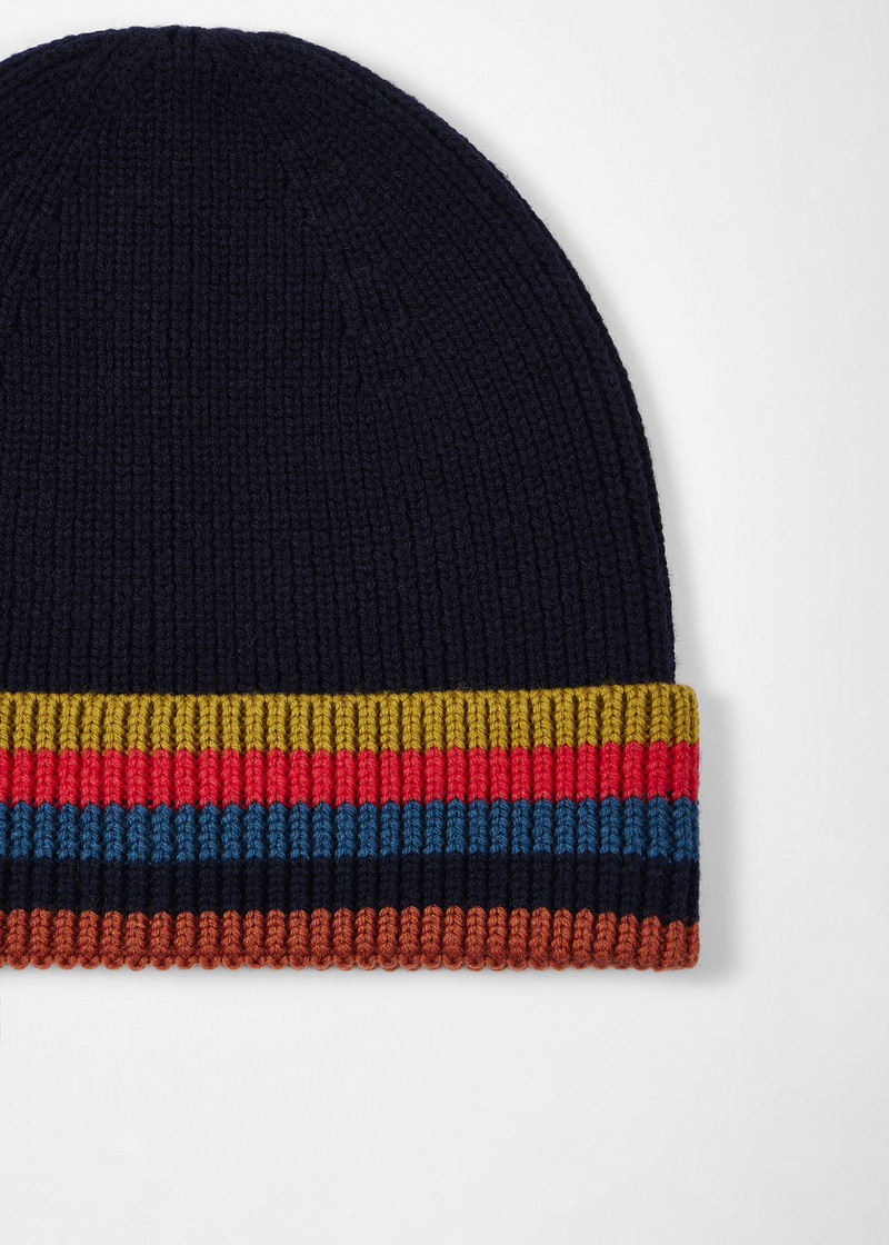 Paul Smith Navy Blue Merino Wool 'Artist Stripe' Beanie outlook