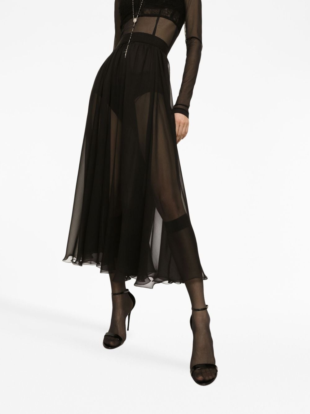 high-waisted pleated midi skirt - 5
