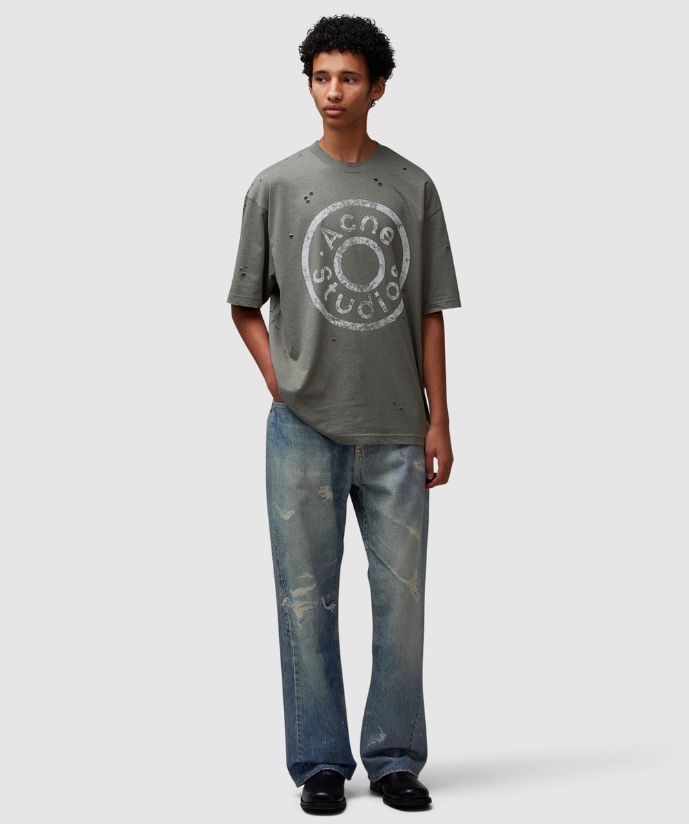 ★人気★【Acne Studios】EXFORD BUTTON LOGO T-SHIRT Acne Studios Exford Button Logo T-Shirt Blue Melange | END. (TW)