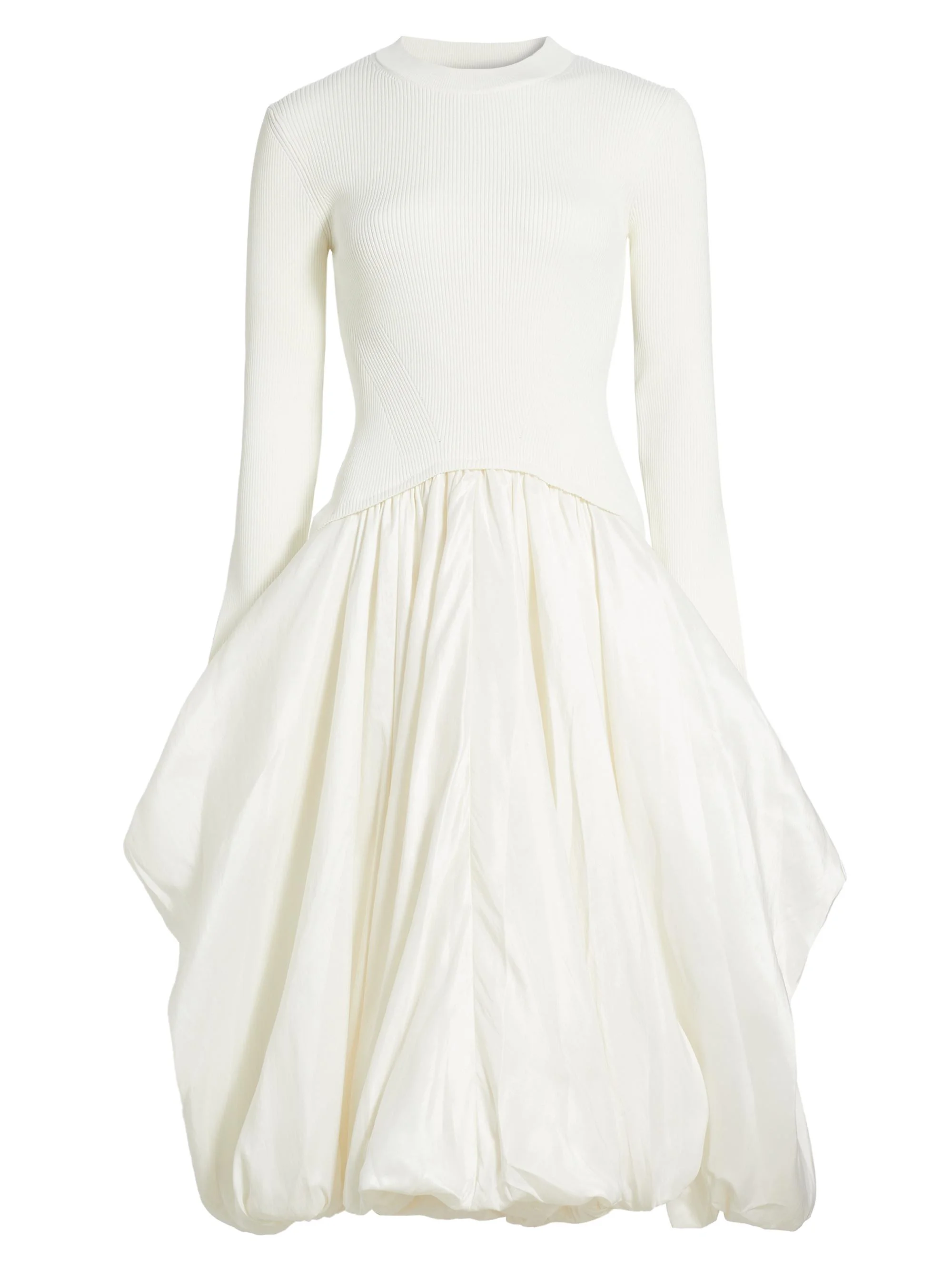 Women's Kenlie Mixed-Media Bubble Skirt Midi-Dress - Ivory - 1