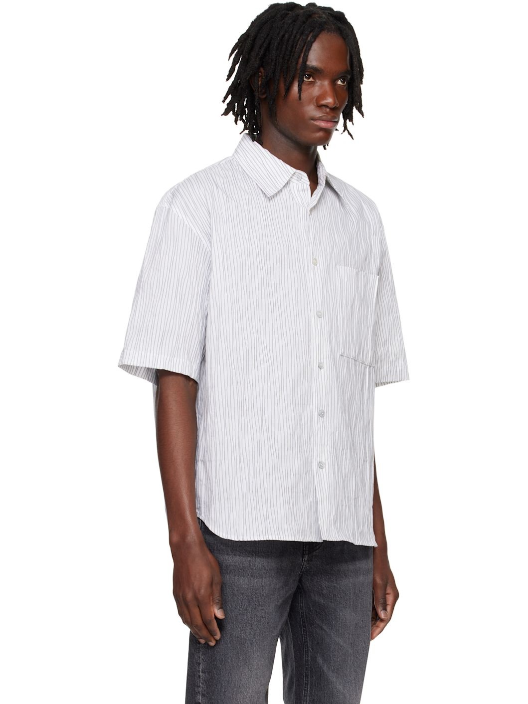 White & Black Short Sleeve Striped Shirt - 2